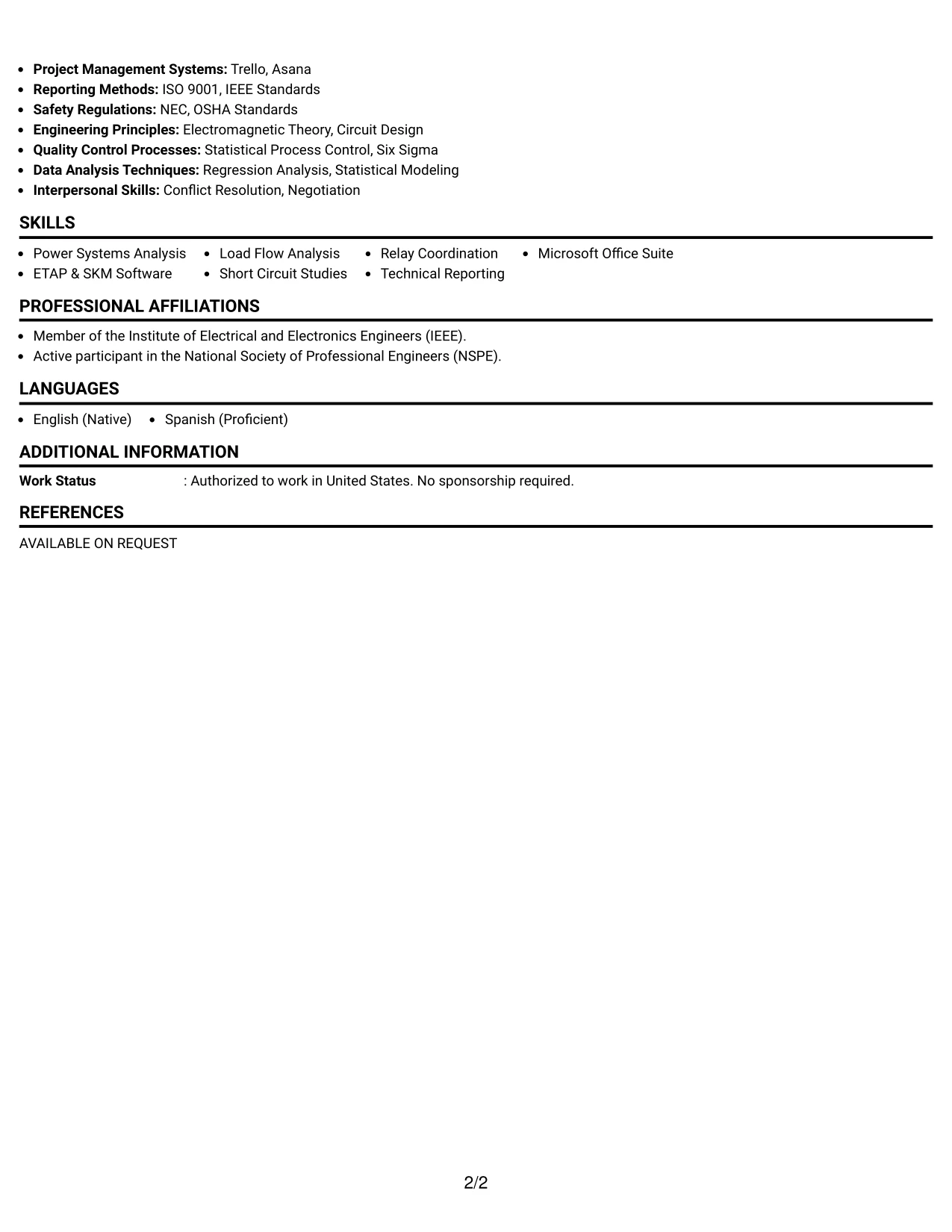 Resume Example Page 2