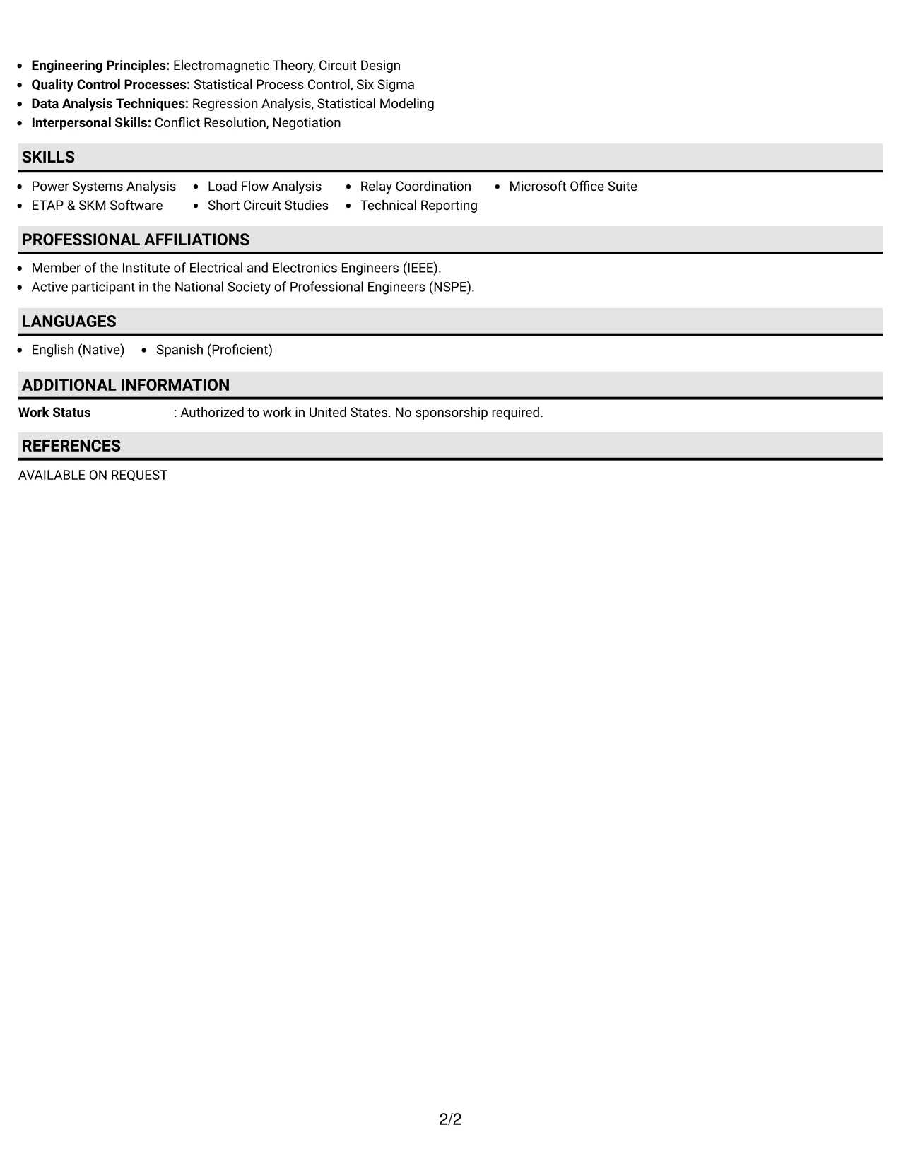 Resume Example Page 2