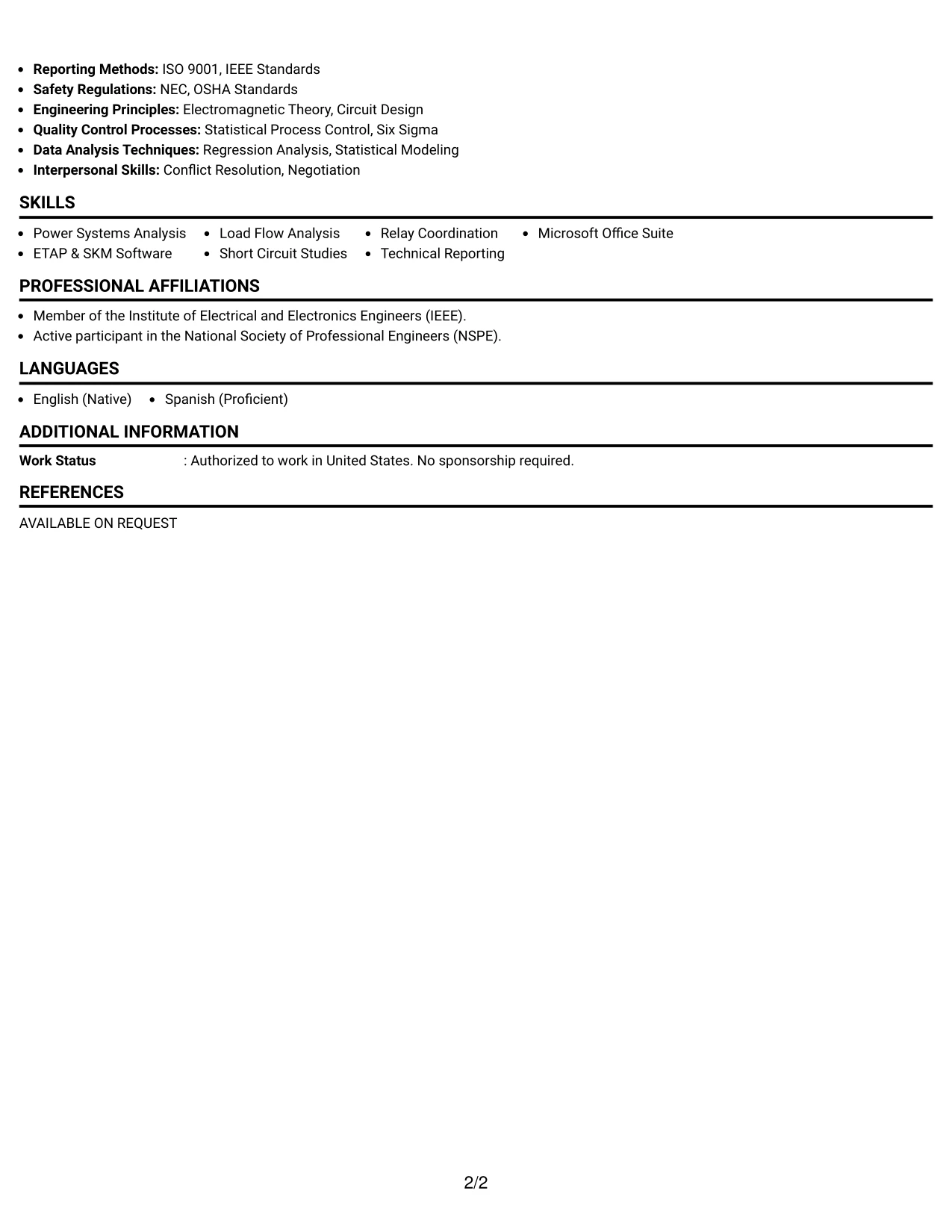 Resume Example Page 2