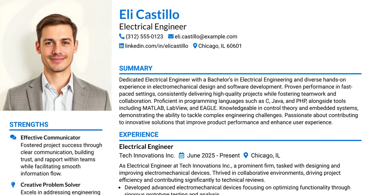 33 Electrical Engineer Resume Templates with Example 2026 (ATS-Optimized)