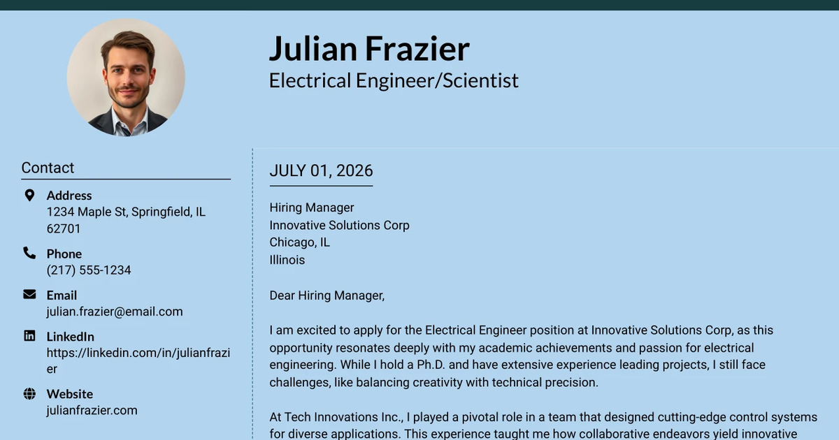 30+ Electrical Engineer/Scientist Cover Letter Templates with Example 2026