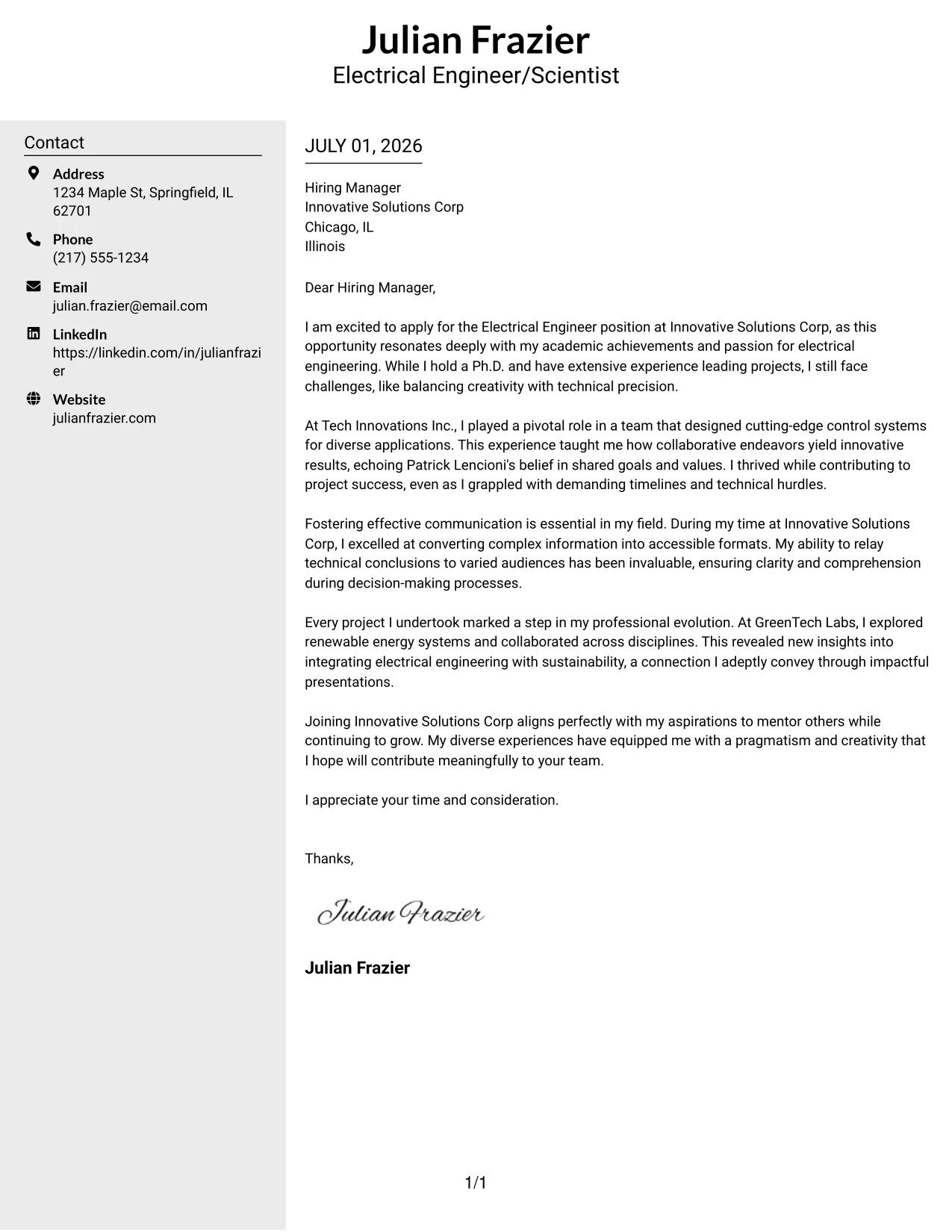 Resume Example Page 1