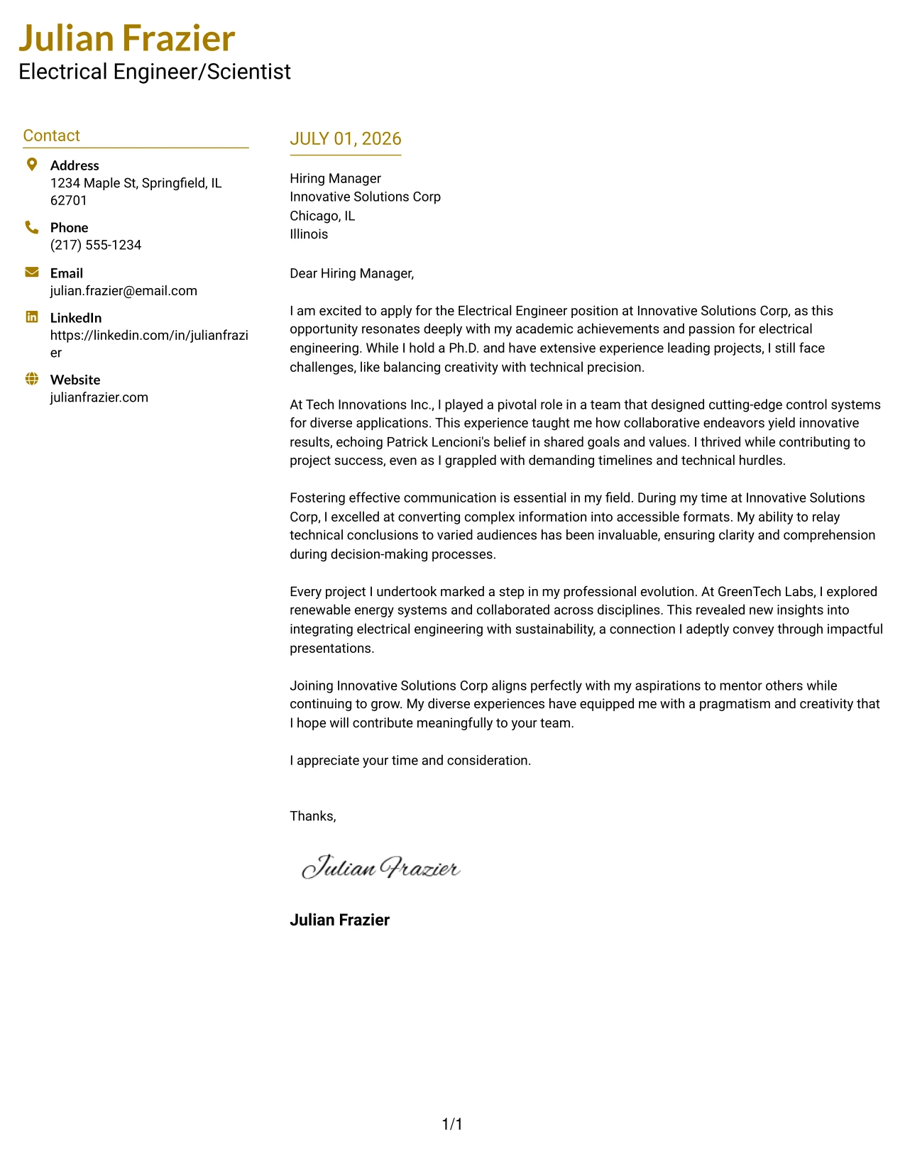 Resume Example Page 1
