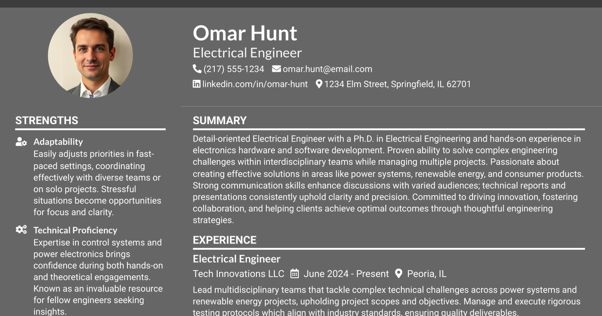 33 Electrical Engineer/Scientist (Ph.D.) Resume Templates with Example 2026 (ATS-Optimized)