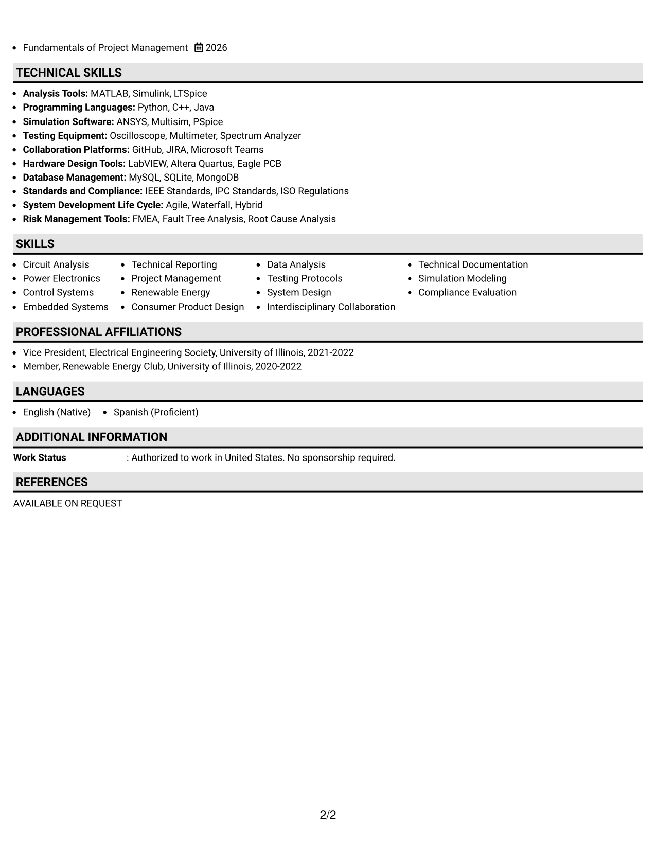 Resume Example Page 2