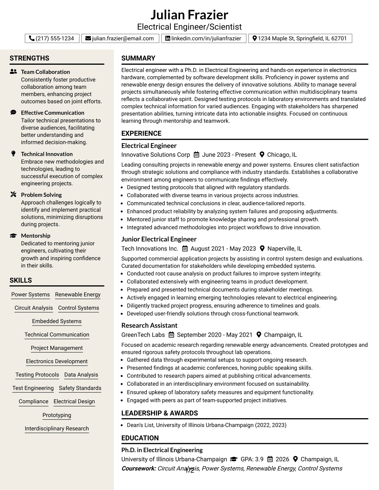 Resume Example Page 1