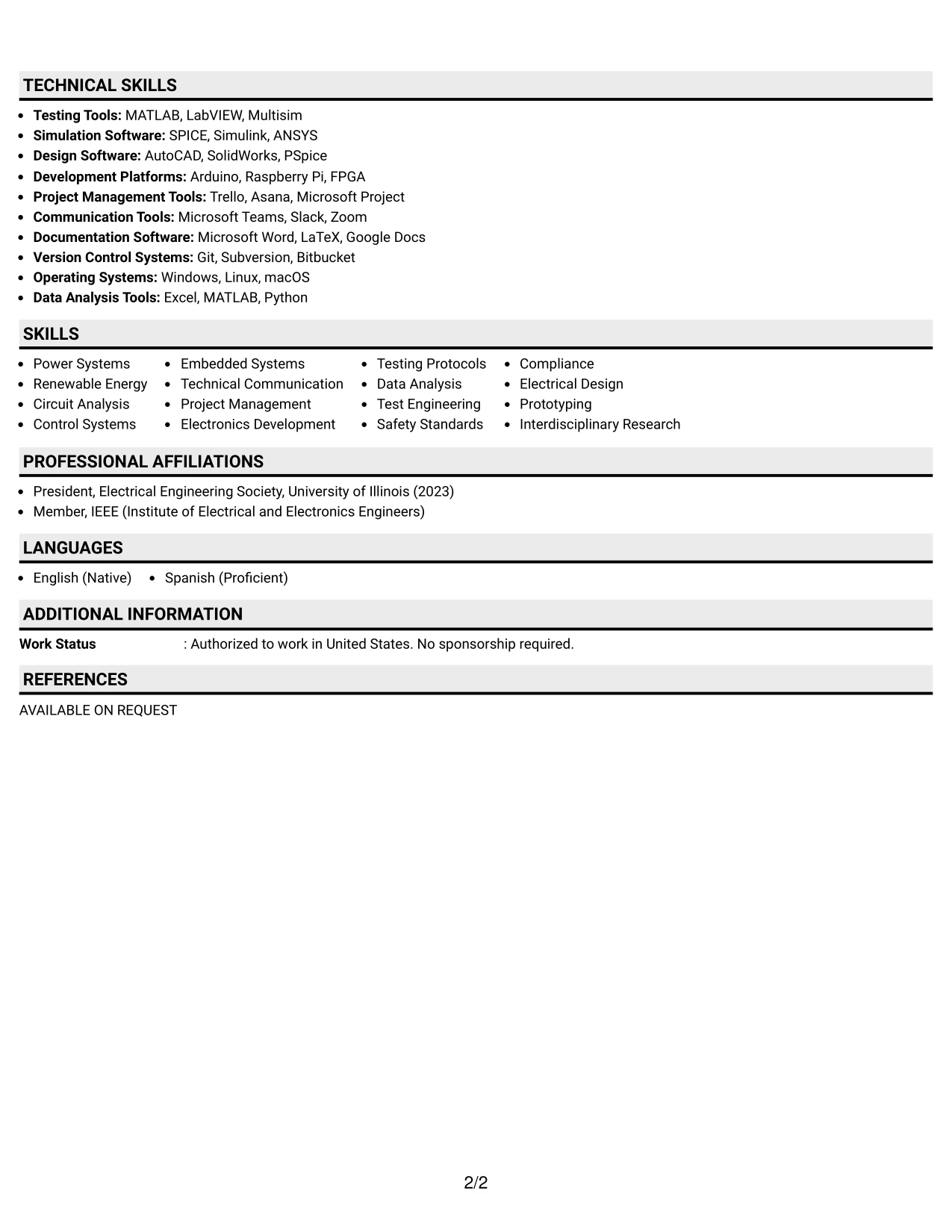 Resume Example Page 2