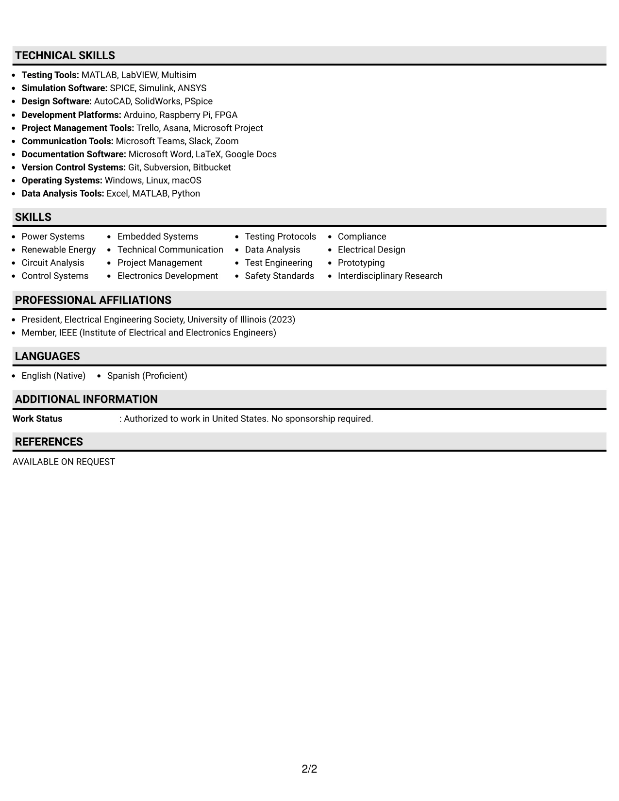 Resume Example Page 2