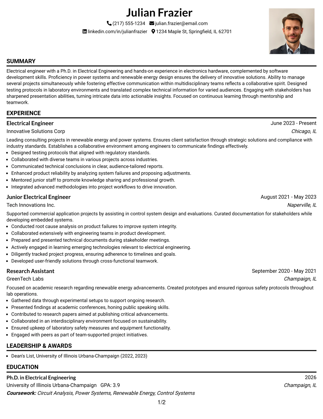 Resume Example Page 1