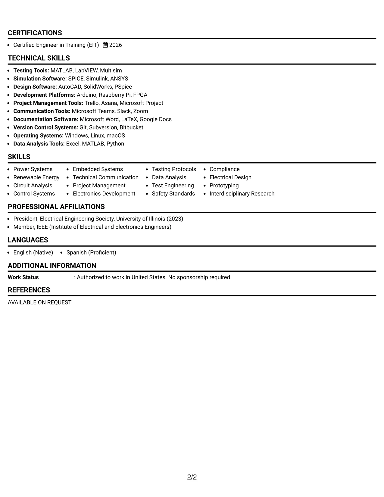 Resume Example Page 2
