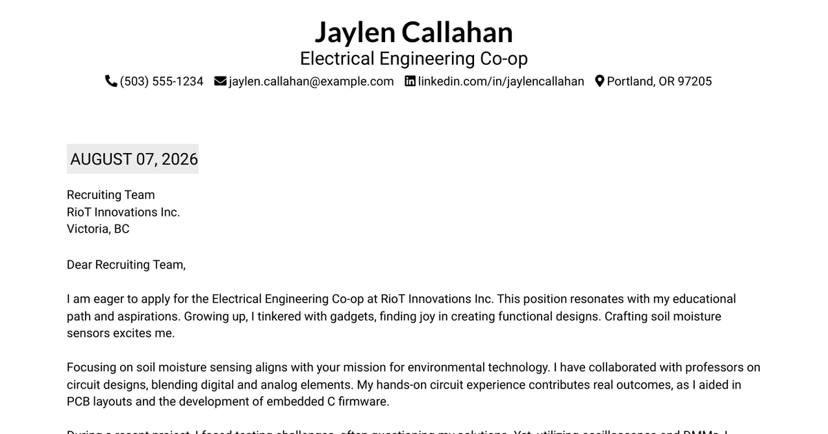 30+ Electrical Engineering Co-op Cover Letter Templates with Example 2026