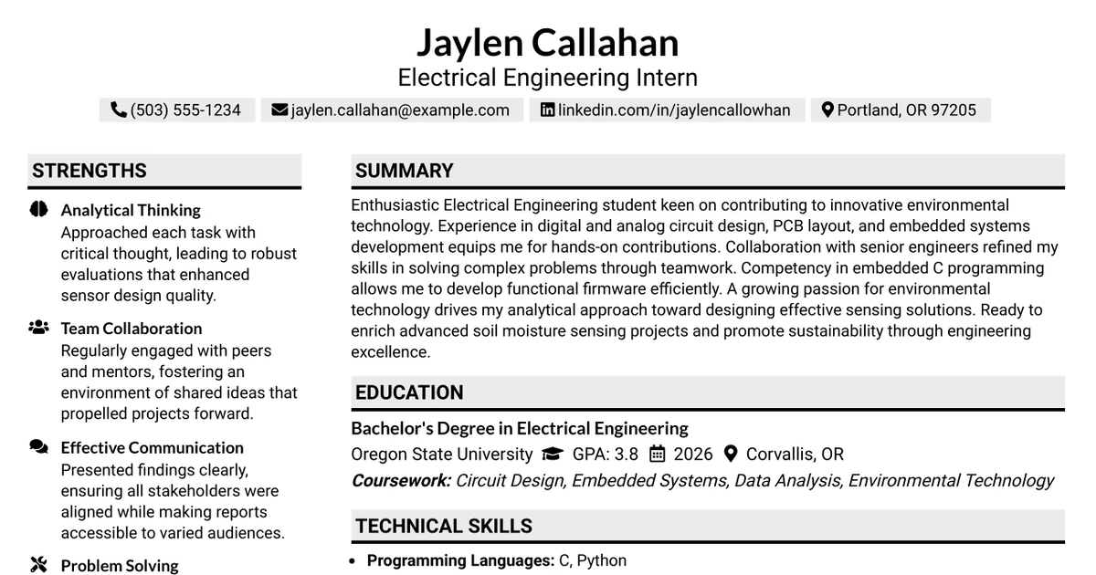 33 Electrical Engineering Co-op Resume Templates with Example 2026 (ATS-Optimized)