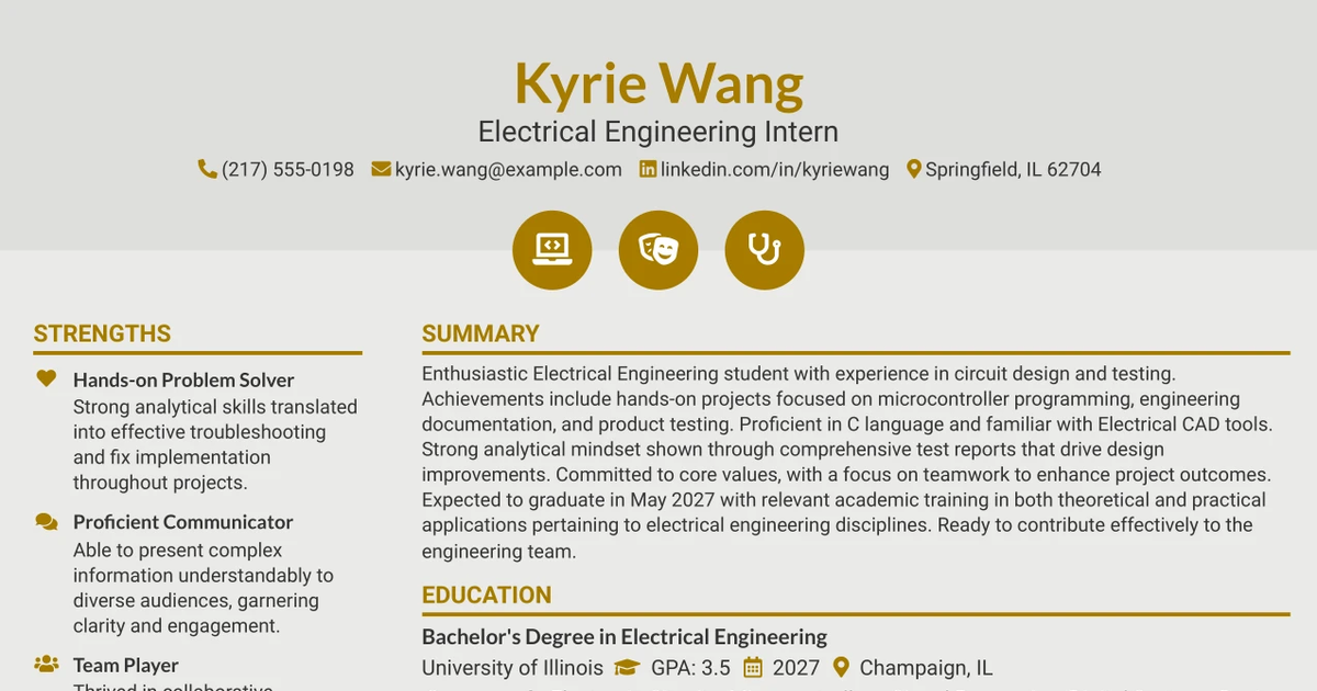 33 Electrical Engineering Intern/Co-op Resume Templates with Example 2026 (ATS-Optimized)