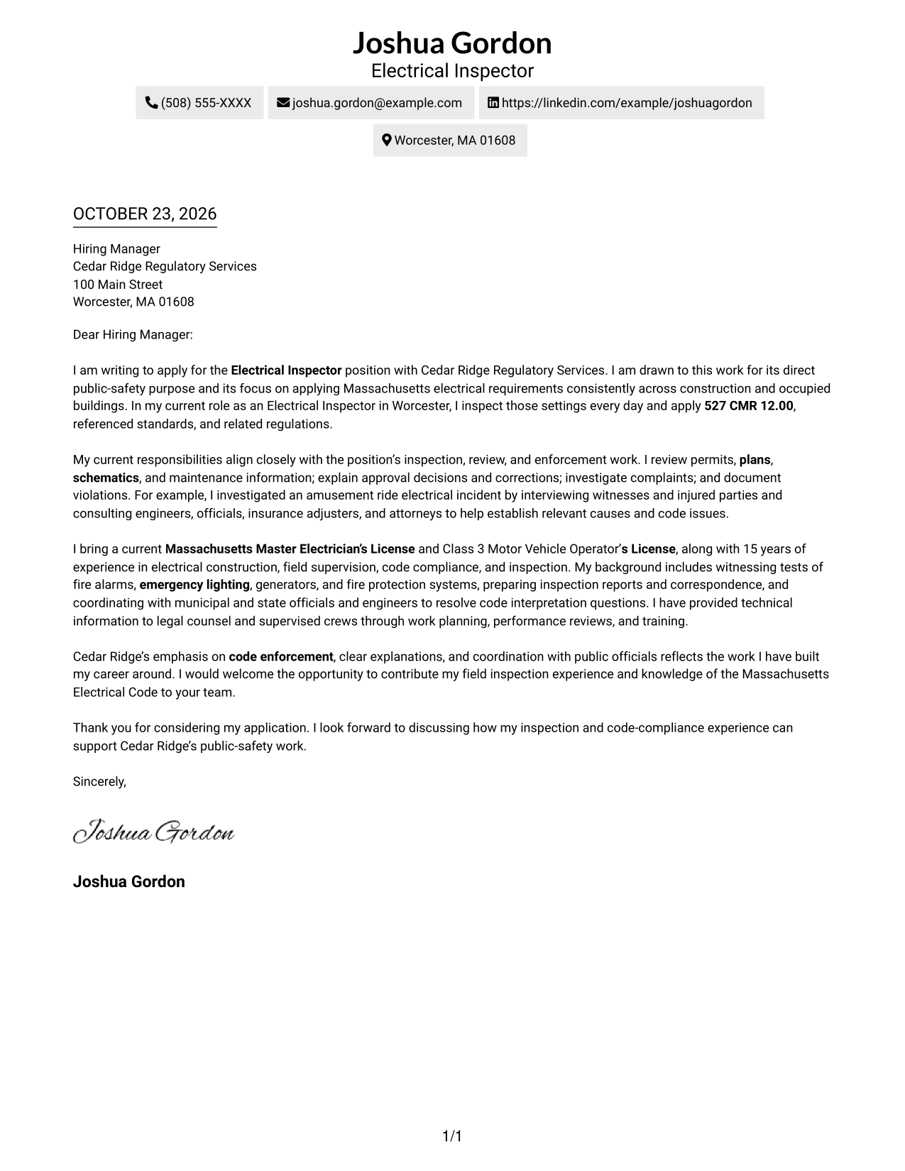 Cover letter example — page 1