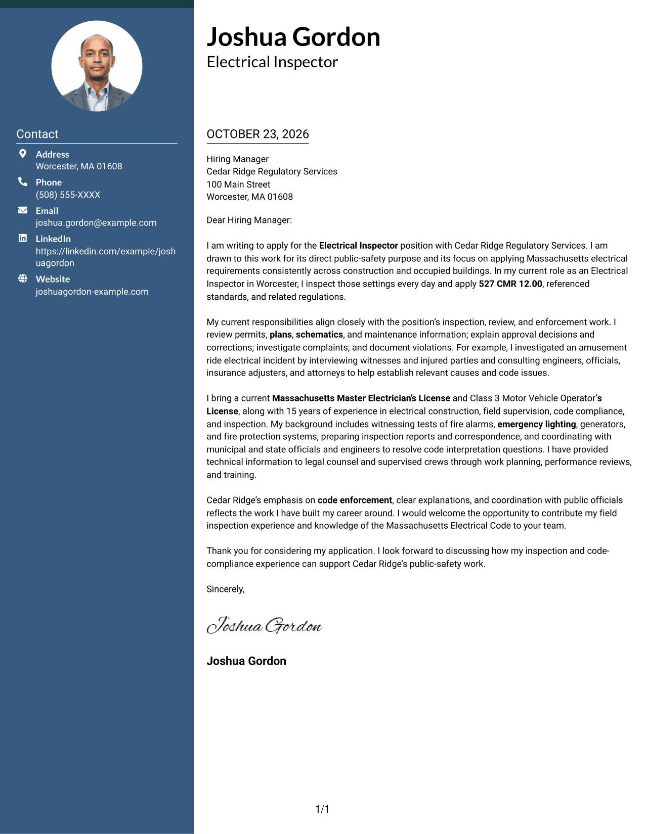 Cover letter example — page 1