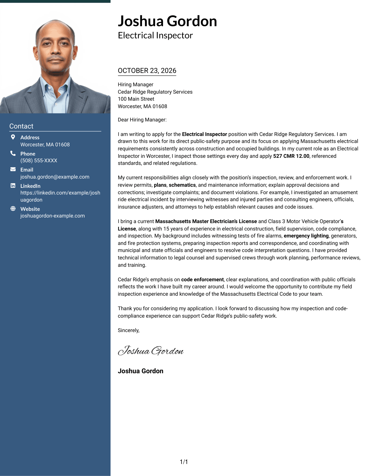 Cover letter example — page 1