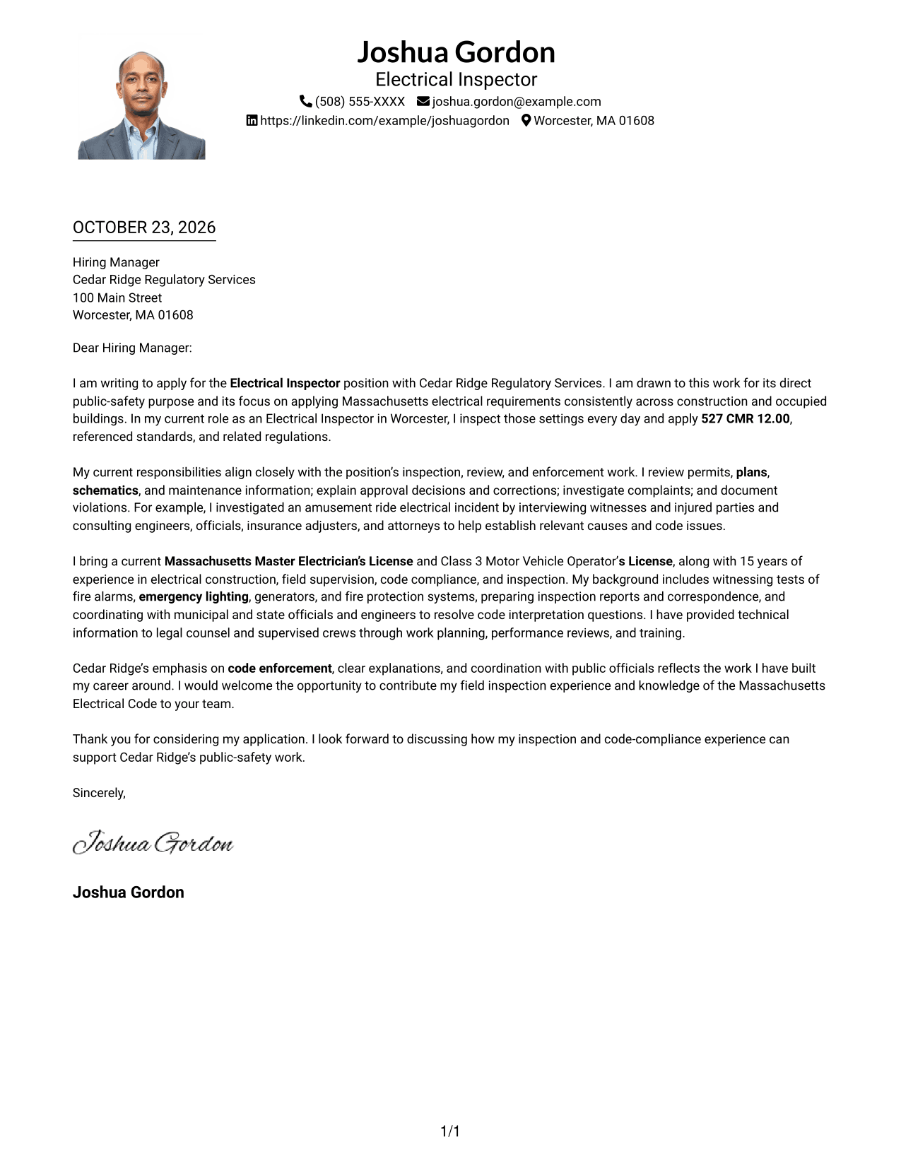 Cover letter example — page 1