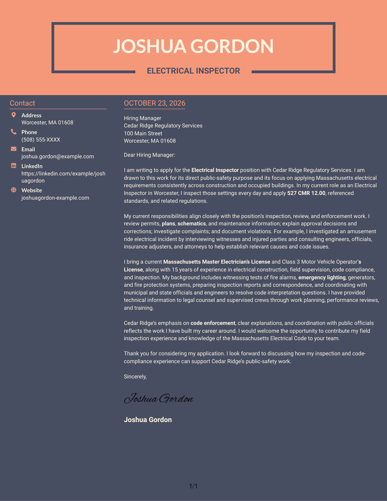 Cover letter example — page 1