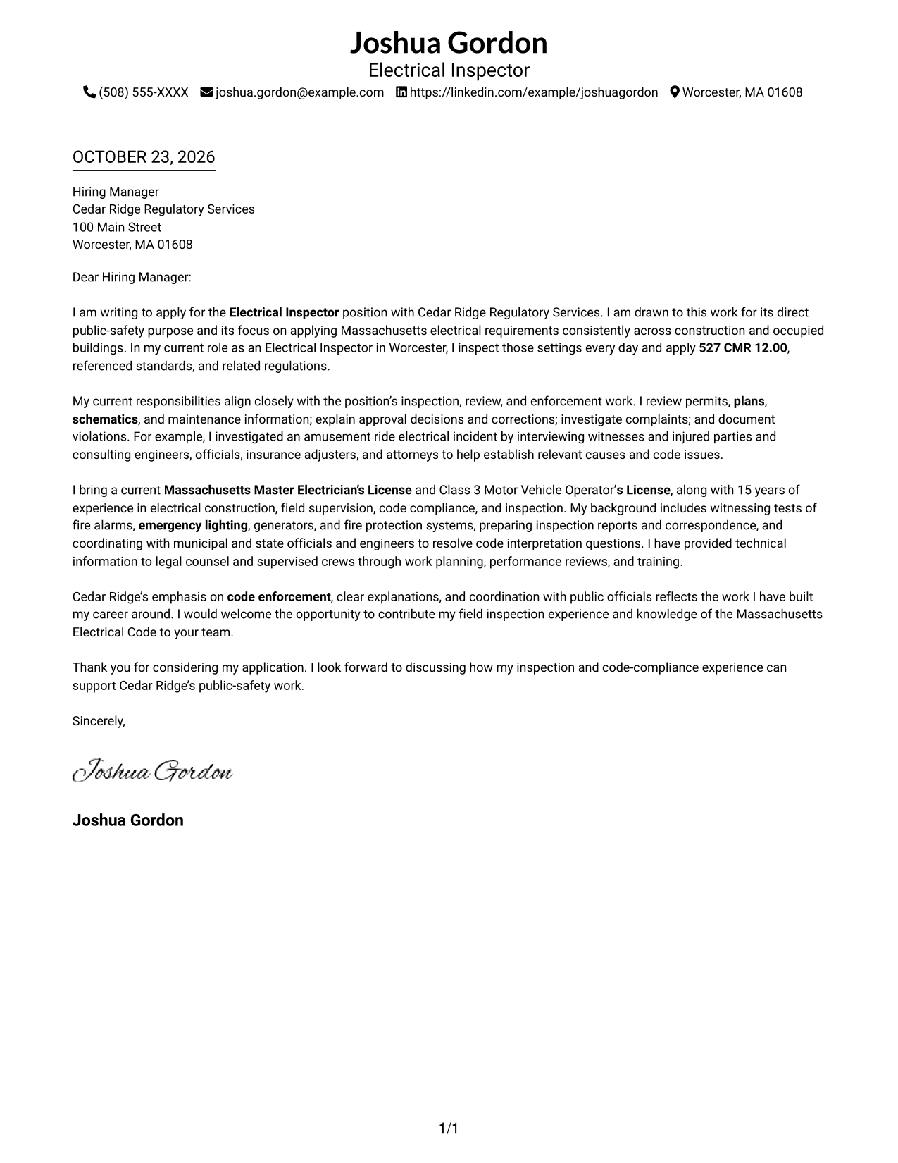 Cover letter example — page 1