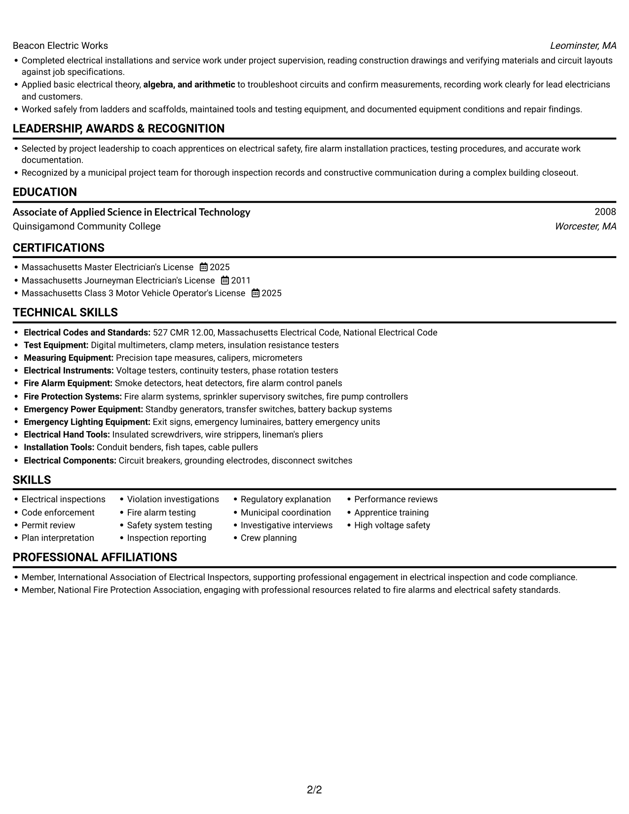 Resume example — page 2