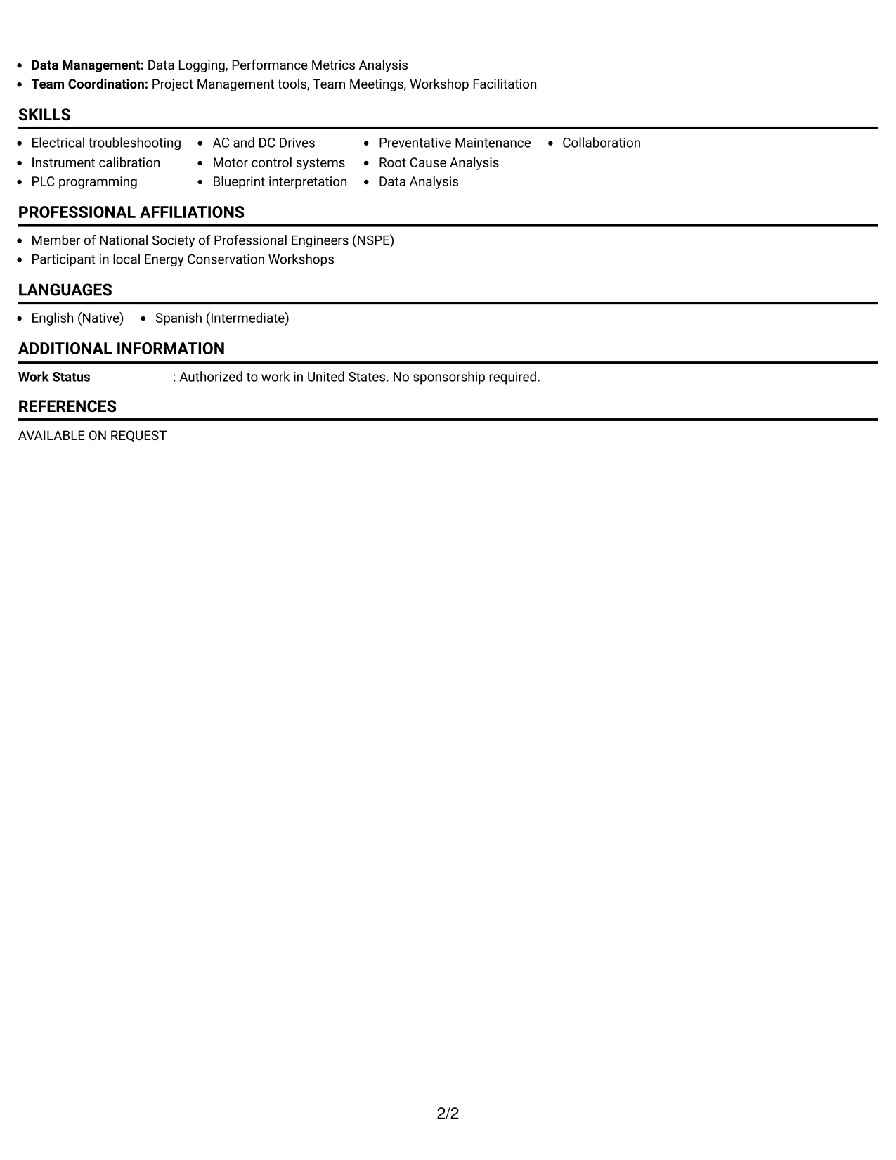 Resume Example Page 2