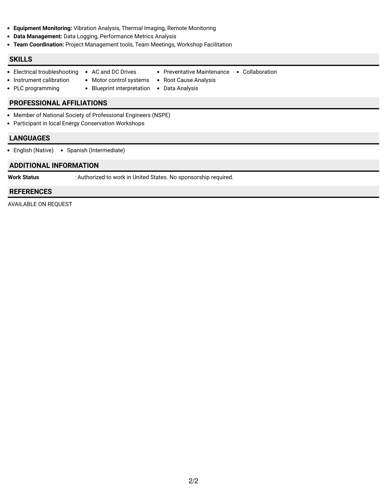 Resume Example Page 2