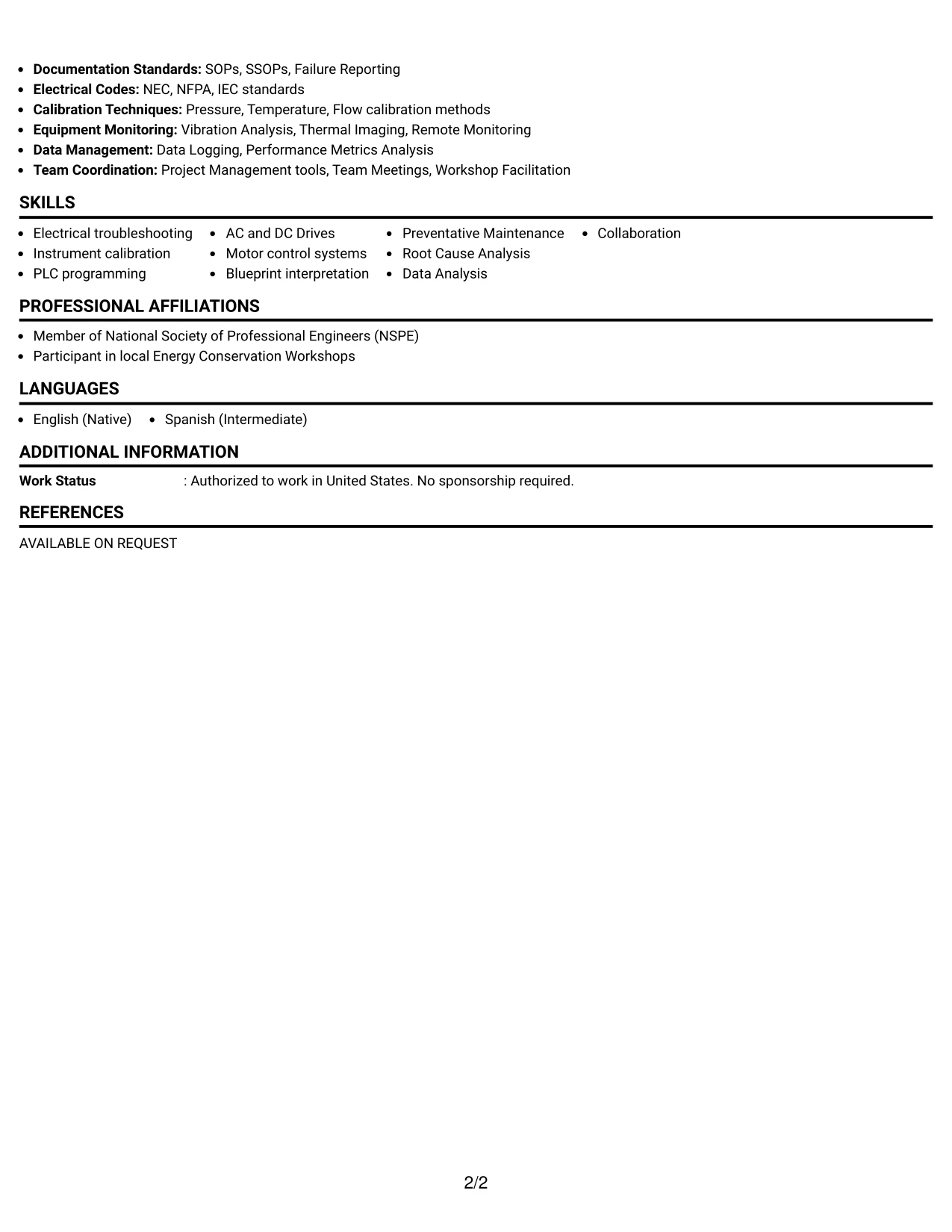 Resume Example Page 2