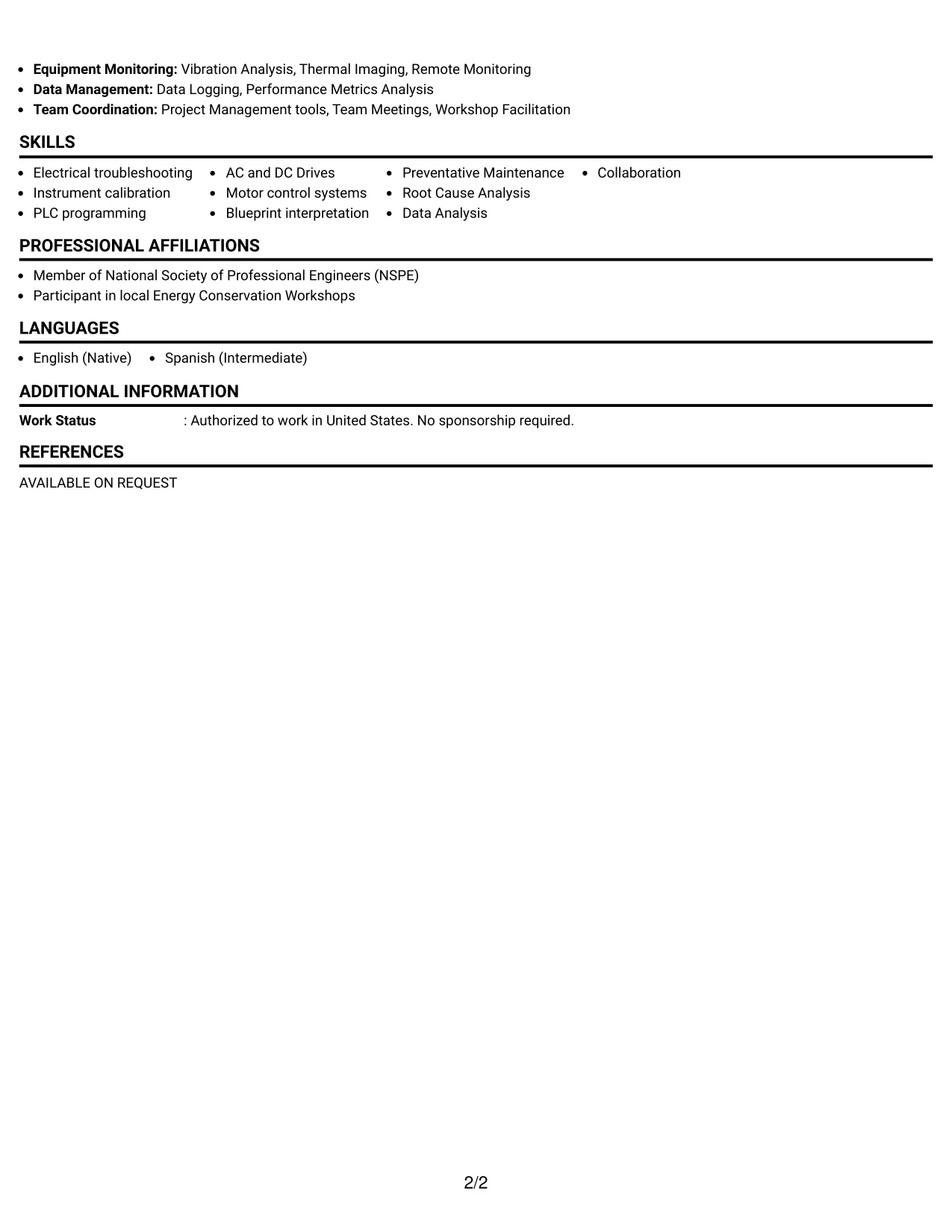 Resume Example Page 2
