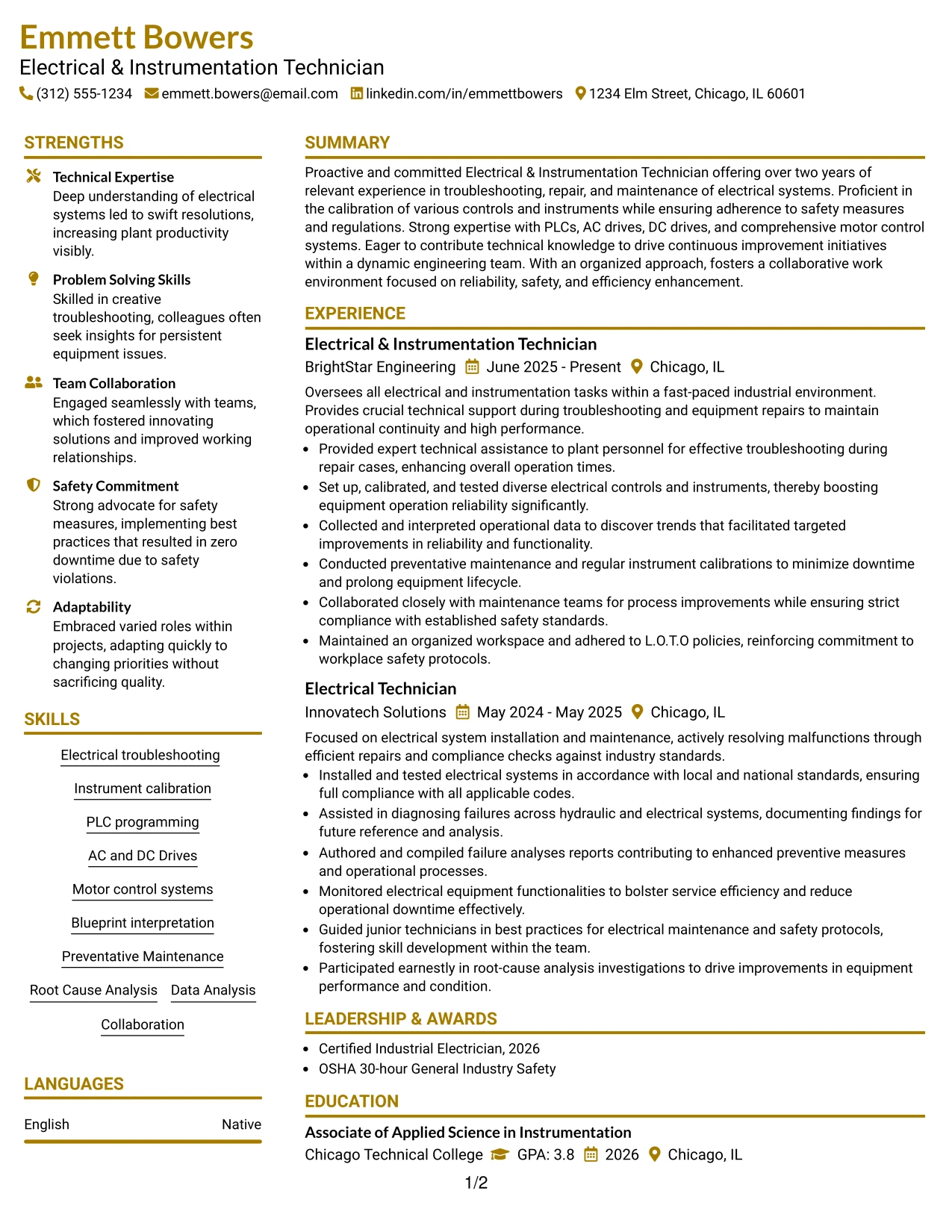 Resume Example Page 1