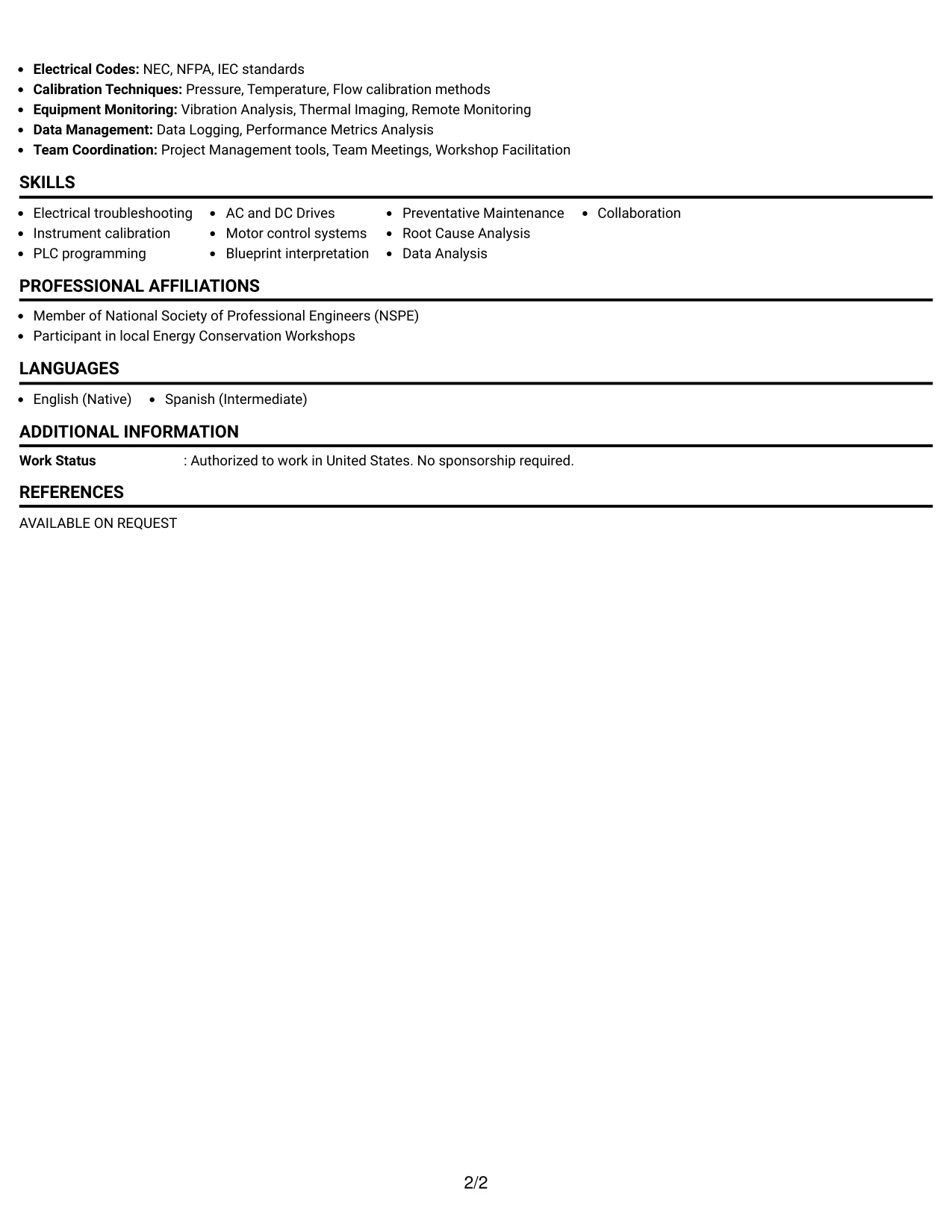Resume Example Page 2