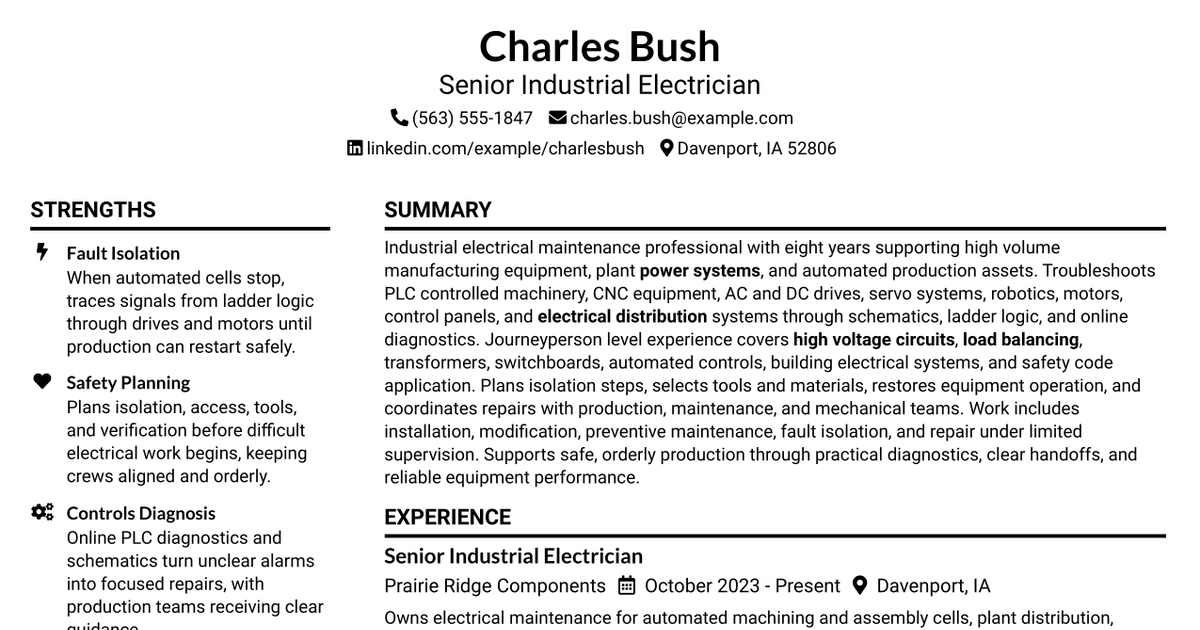 7 Electrical Machine Maintenance Resume Templates with Example