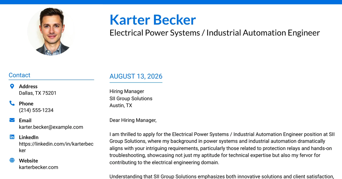 30+ Electrical Power Systems / Industrial Automation Engineer Cover Letter Templates with Example 2026