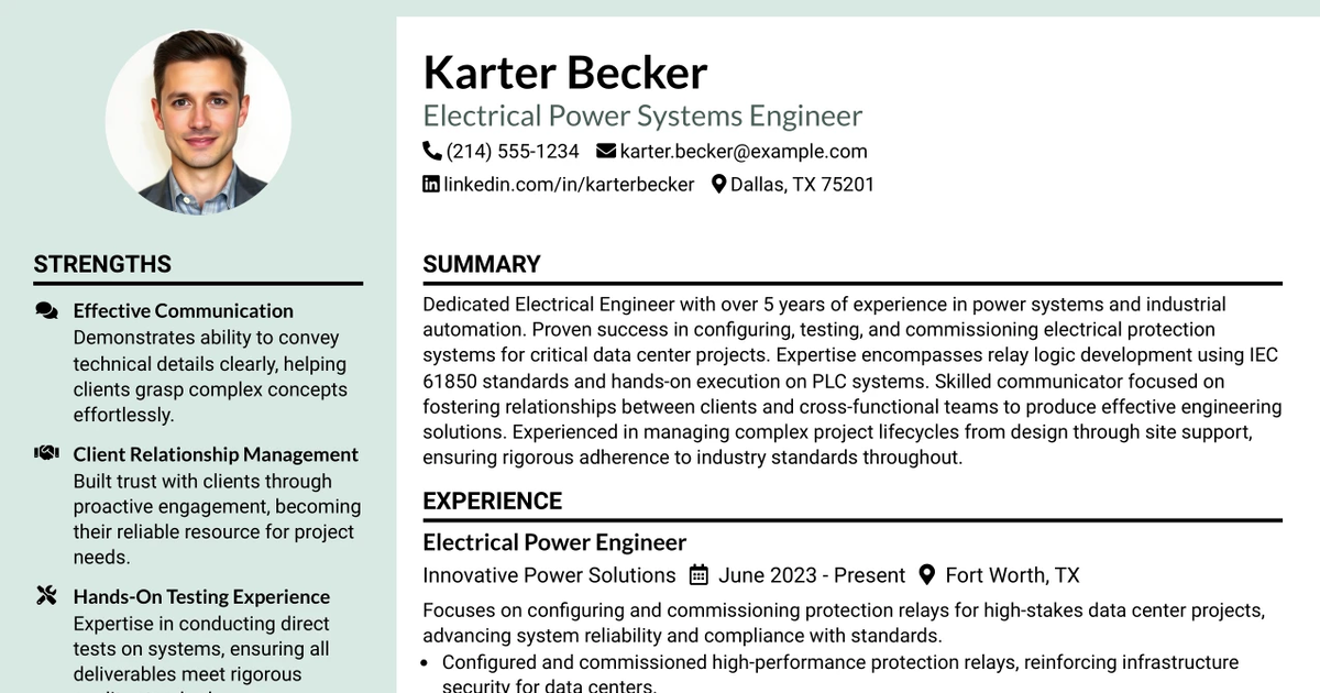 33 Electrical Power Systems / Industrial Automation Engineer Resume Templates with Example 2026 (ATS-Optimized)
