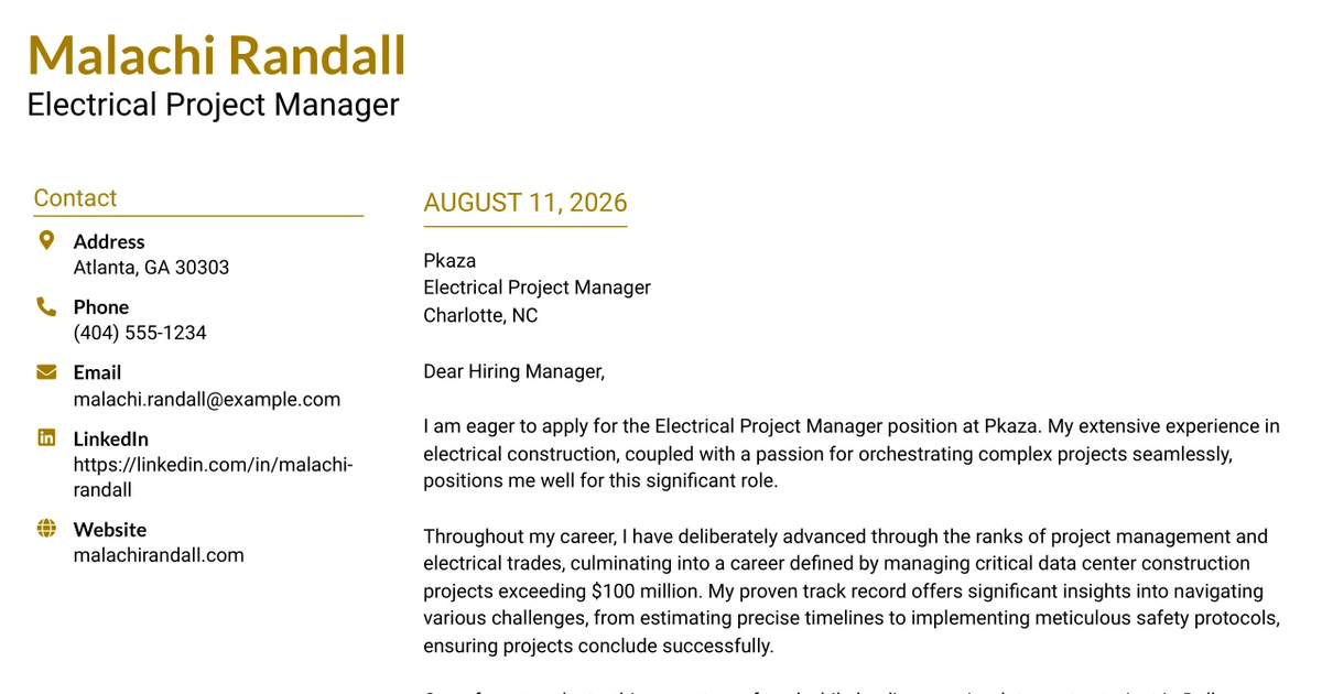 30+ Electrical Project Manager Cover Letter Templates with Example 2026
