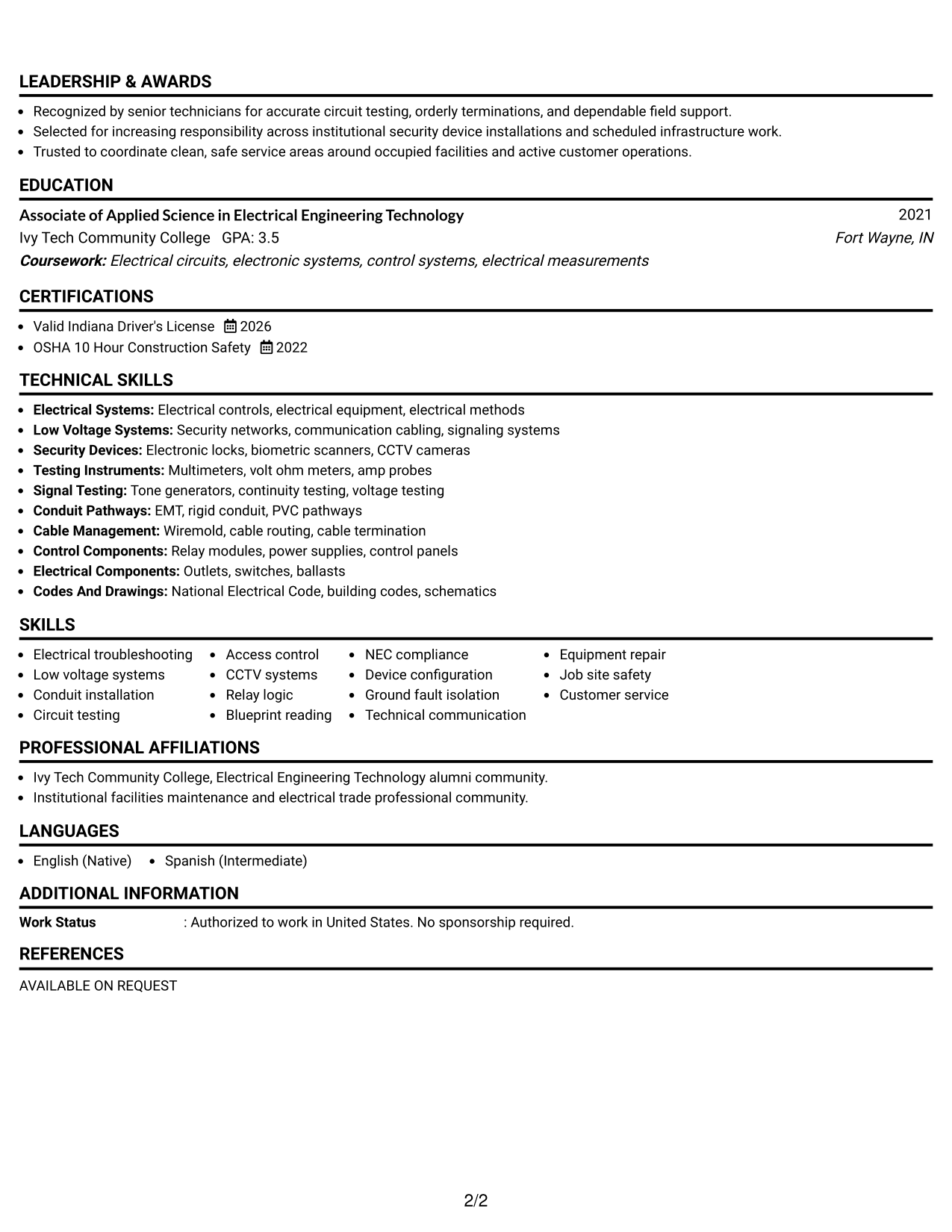 Resume Example Page 2