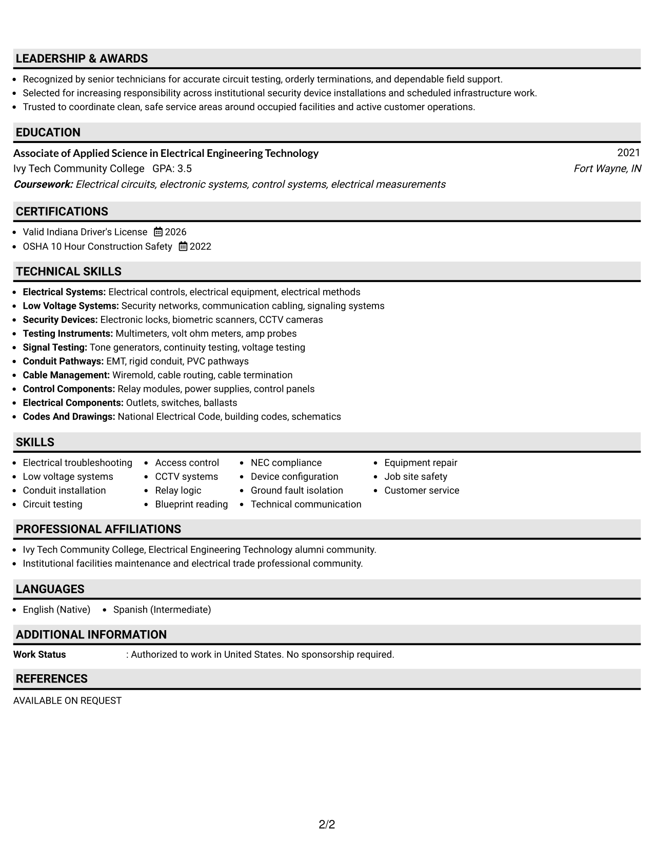 Resume Example Page 2