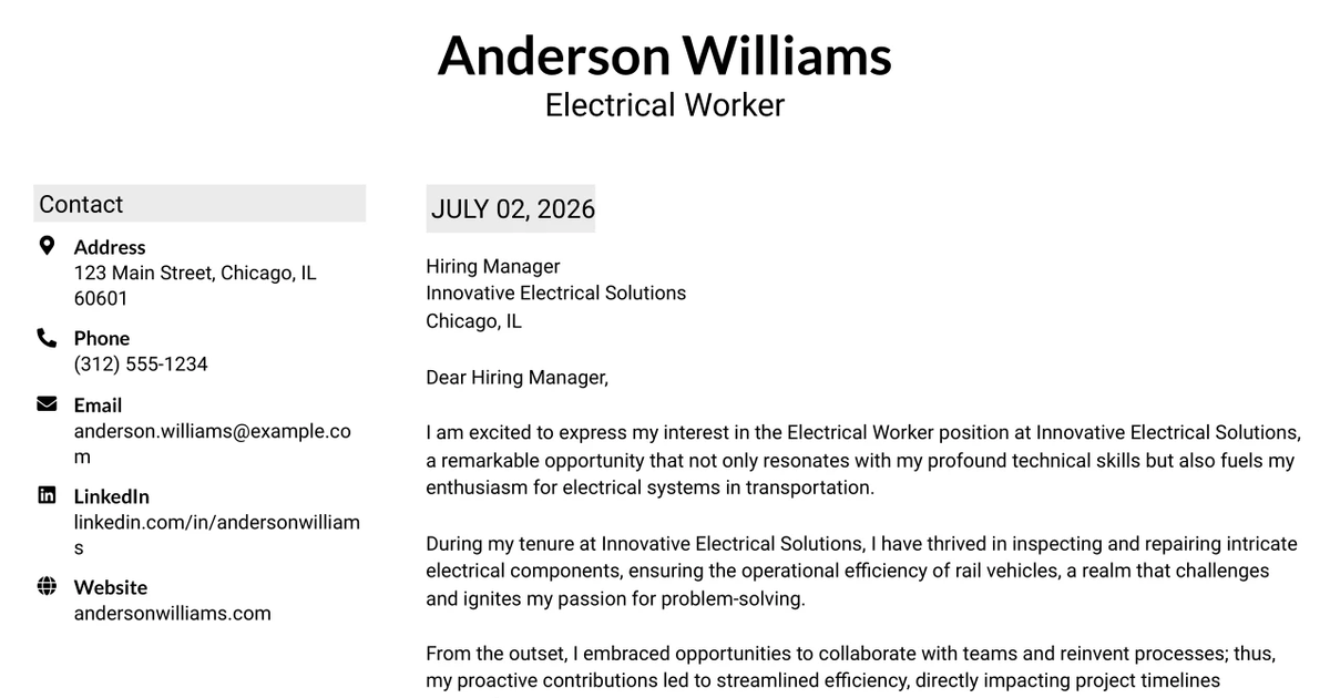 30+ Electrical Worker Cover Letter Templates with Example 2026