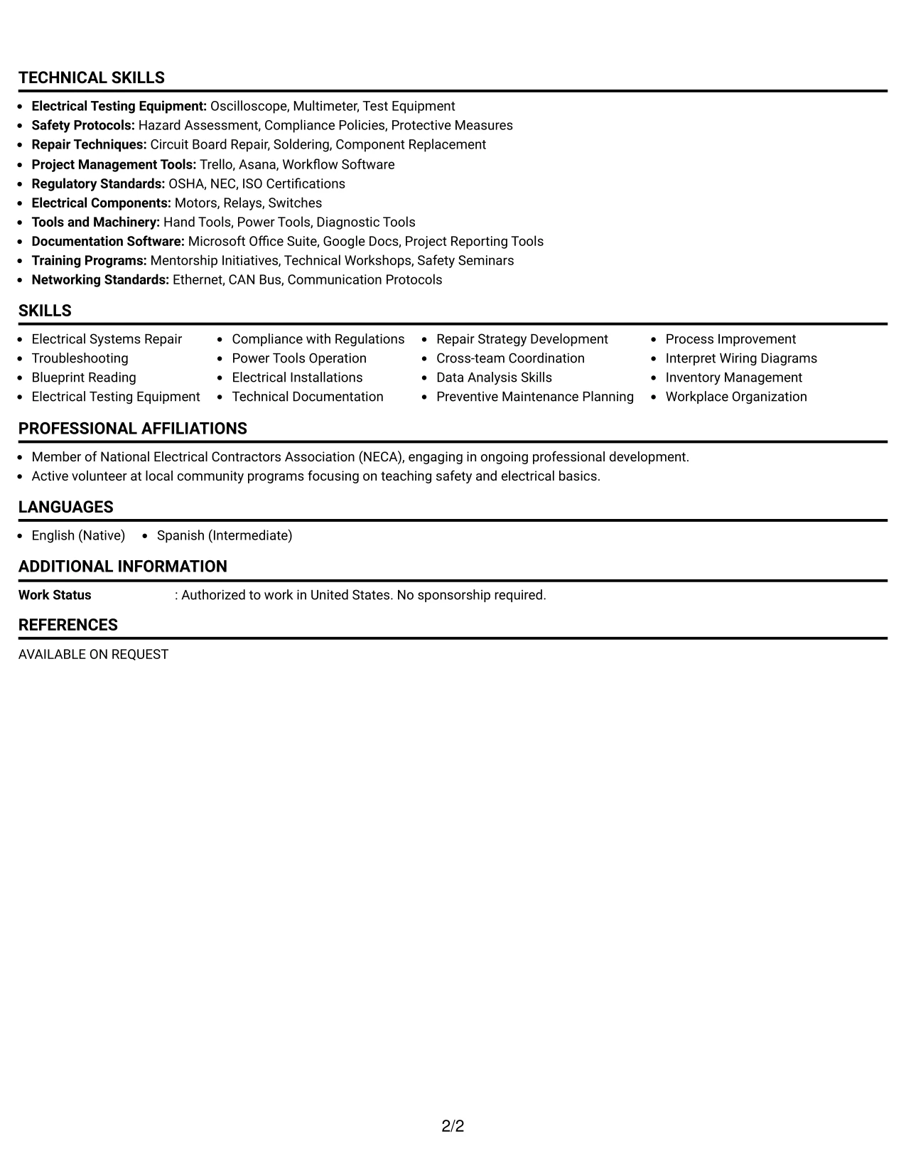 Resume Example Page 2