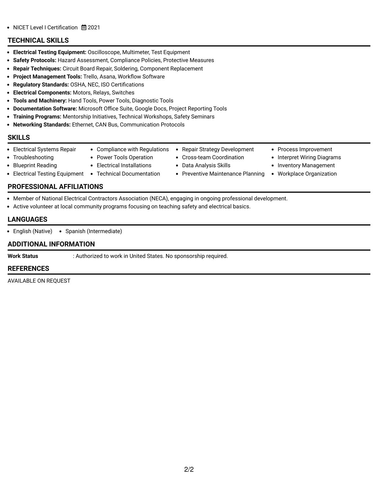 Resume Example Page 2