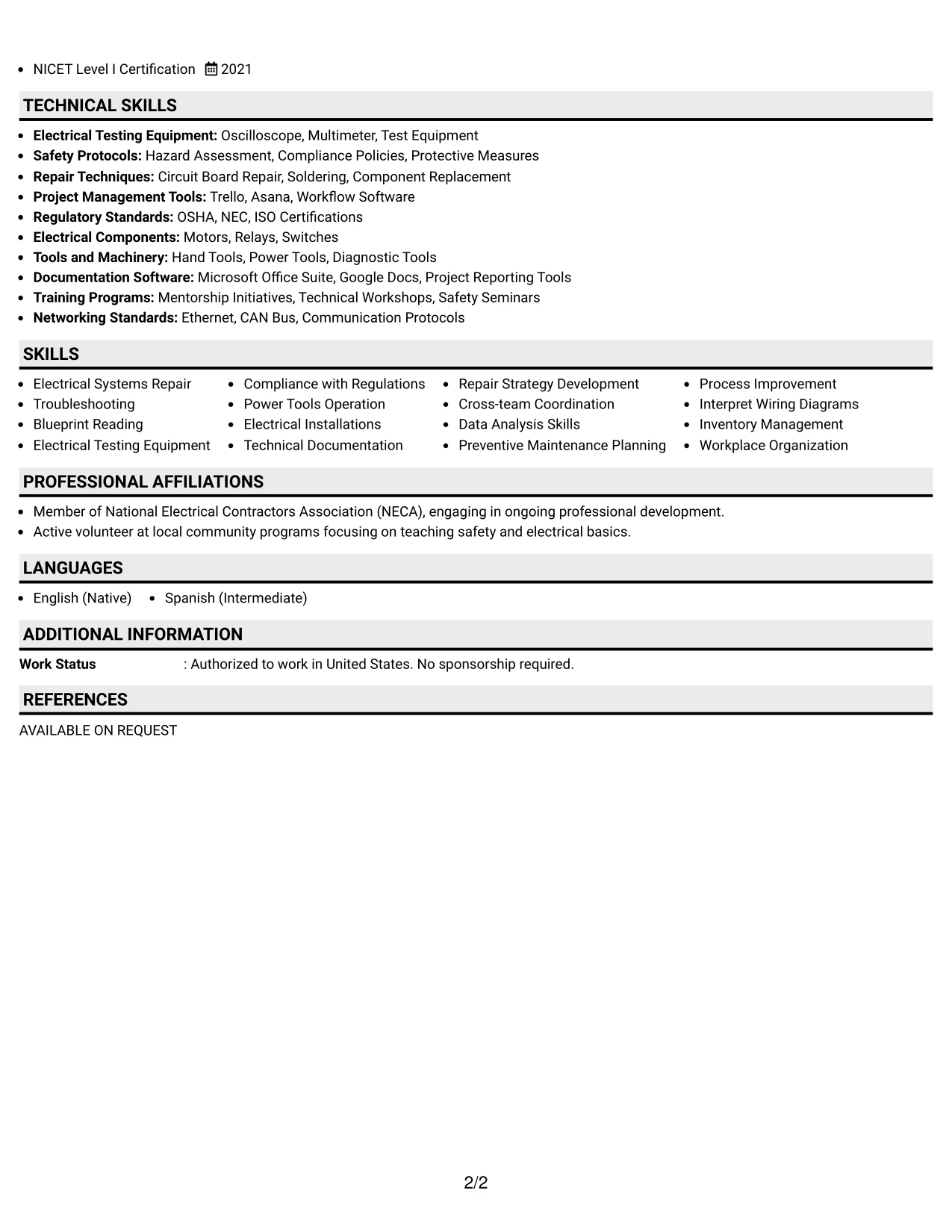 Resume Example Page 2
