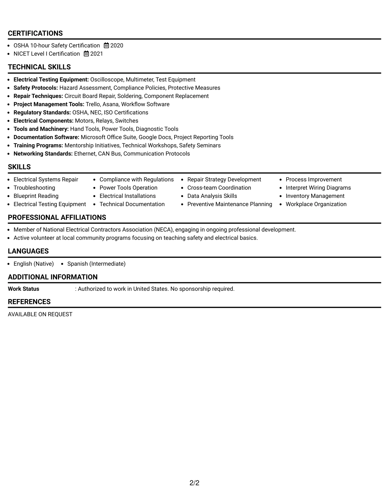 Resume Example Page 2