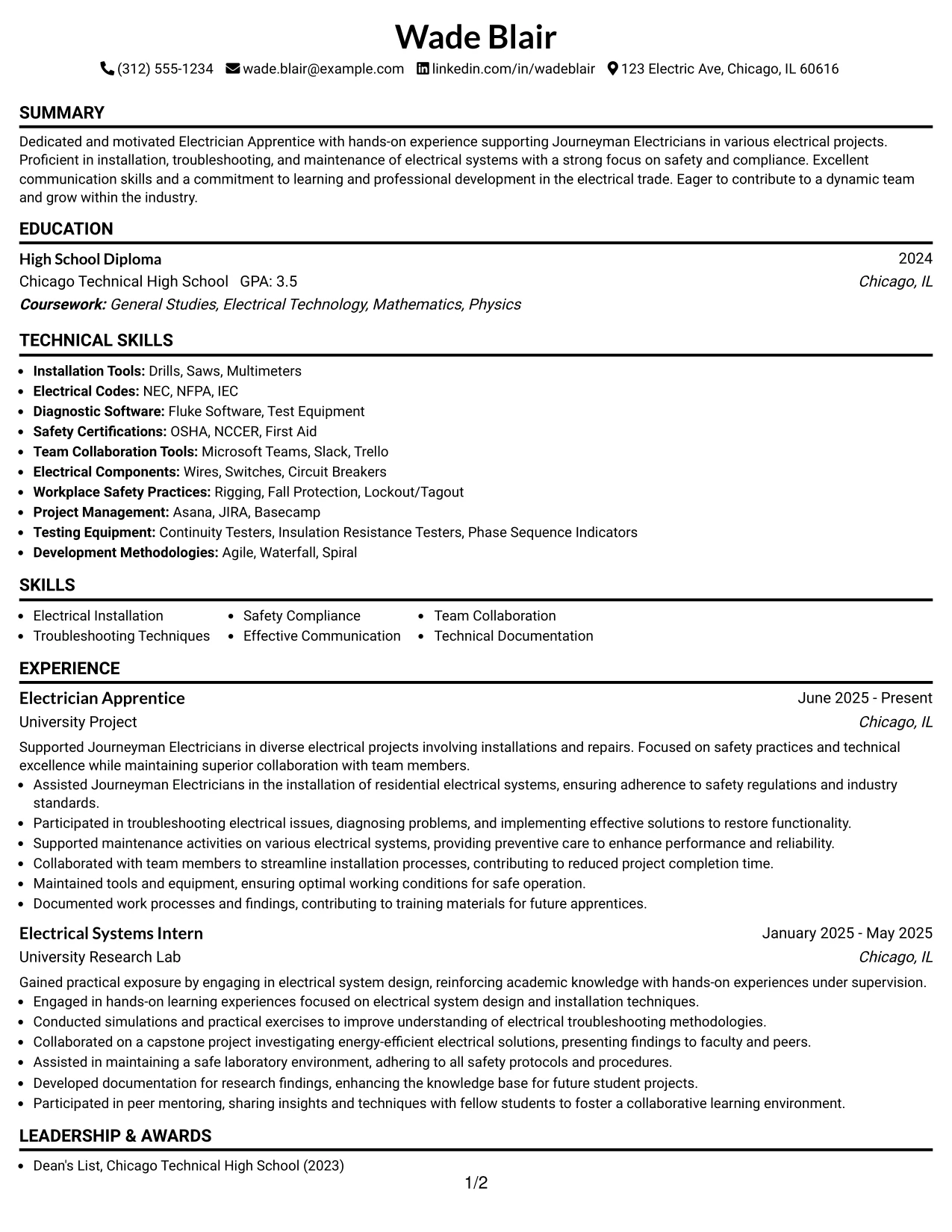 Resume Example Page 1