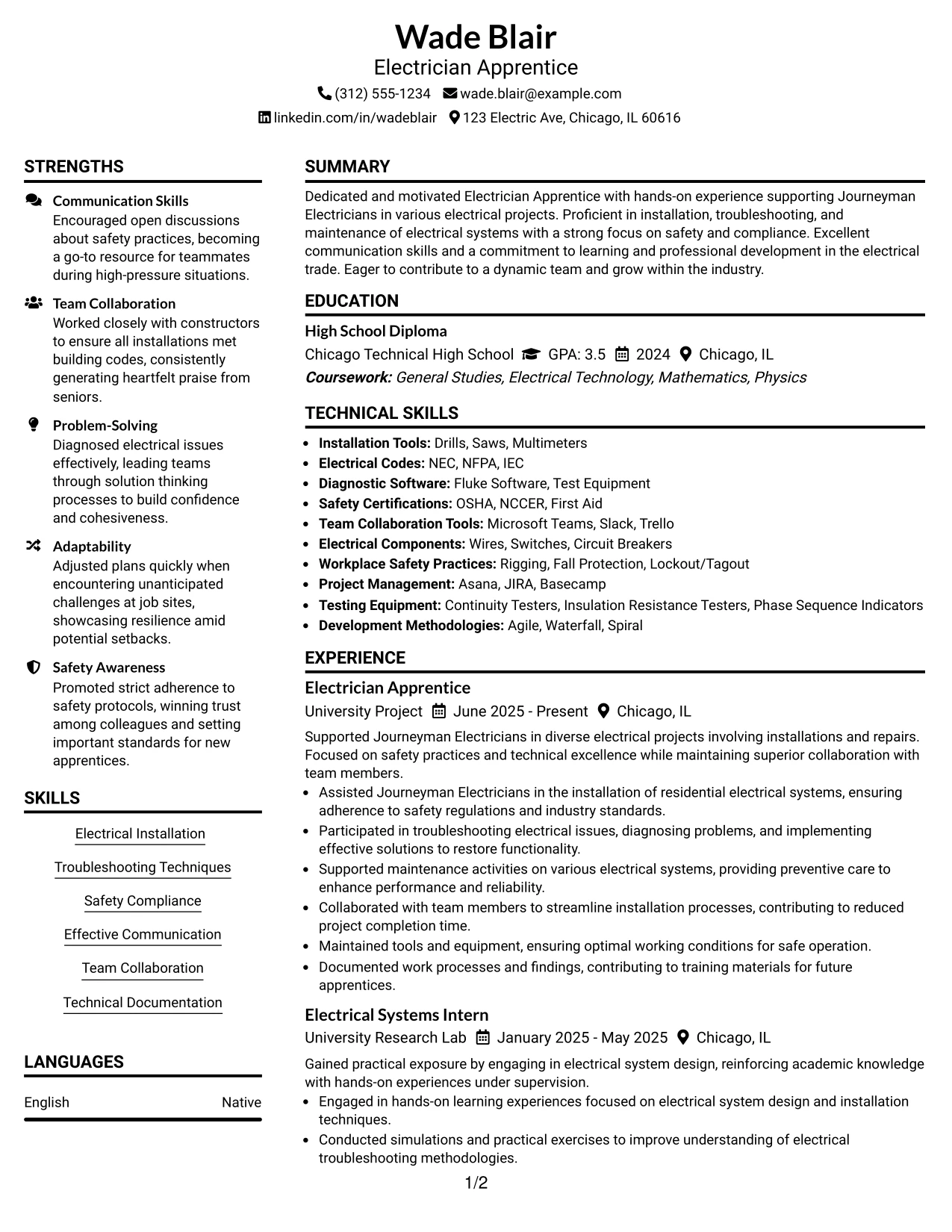 Resume Example Page 1