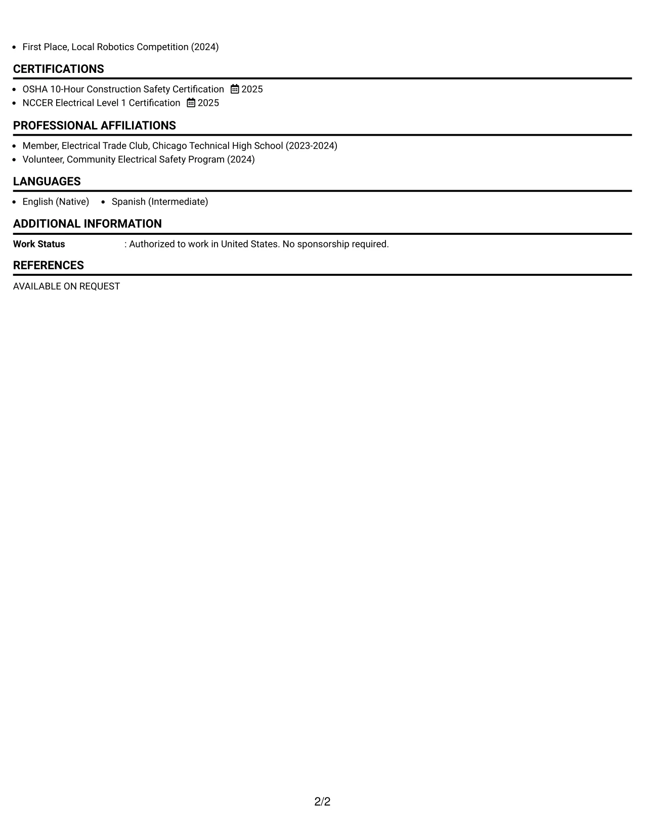 Resume Example Page 2