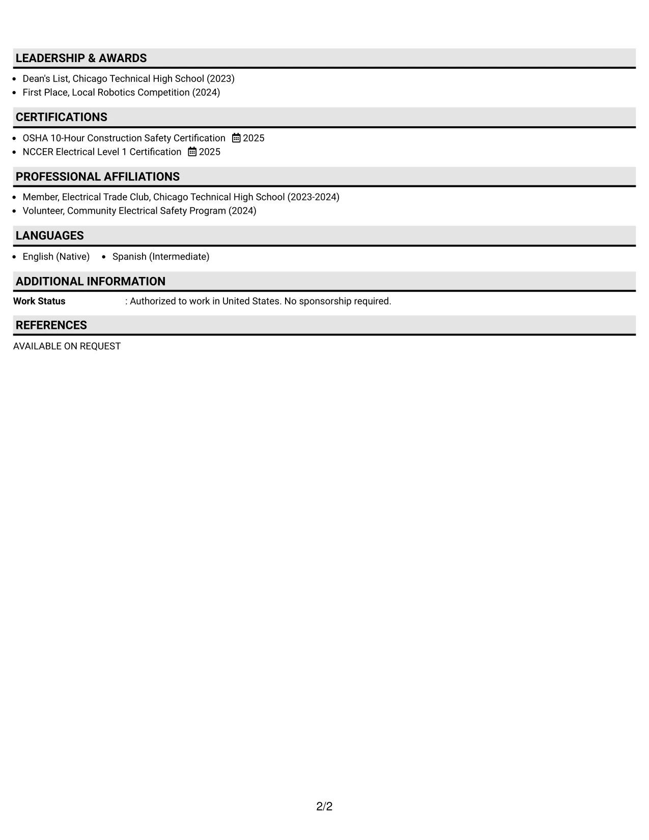 Resume Example Page 2