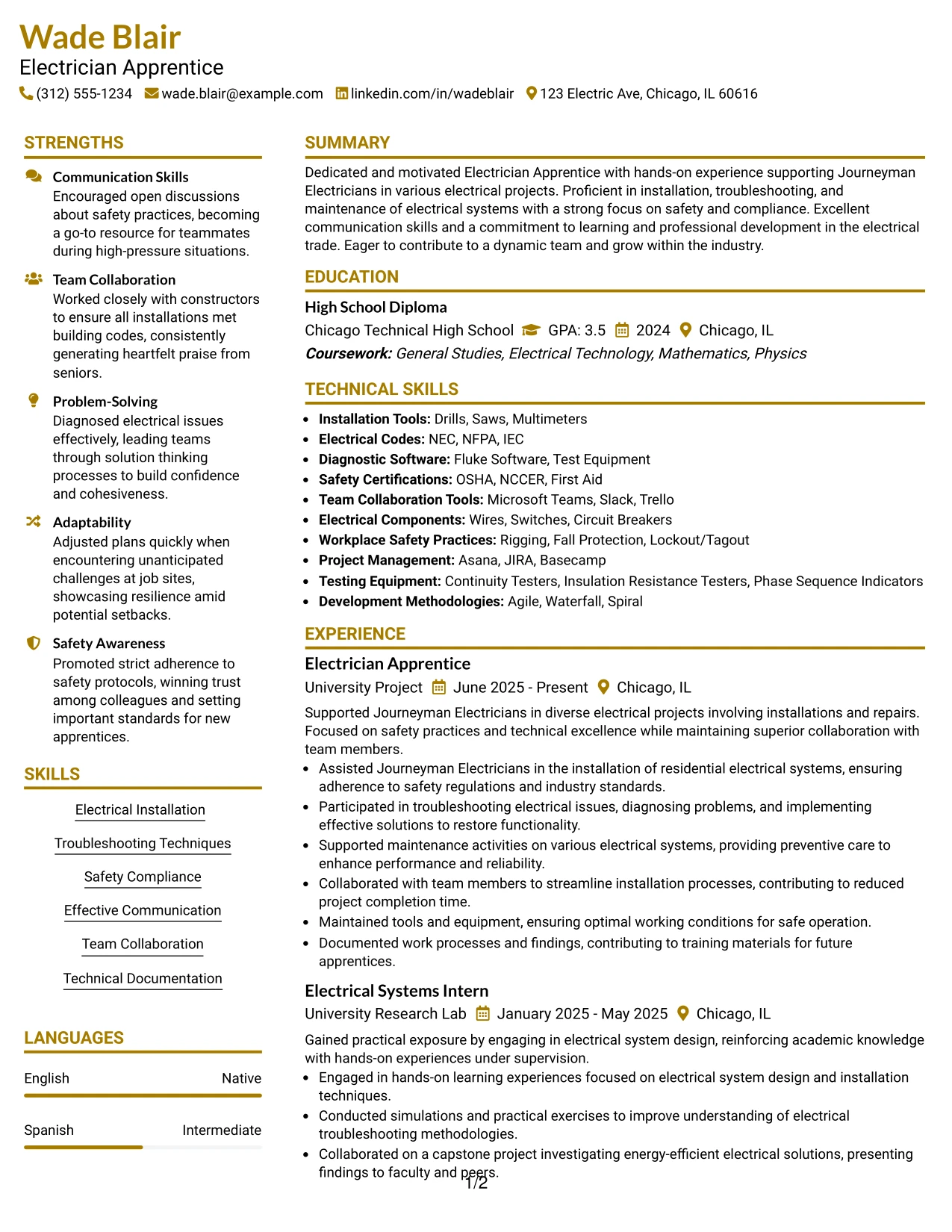 Resume Example Page 1