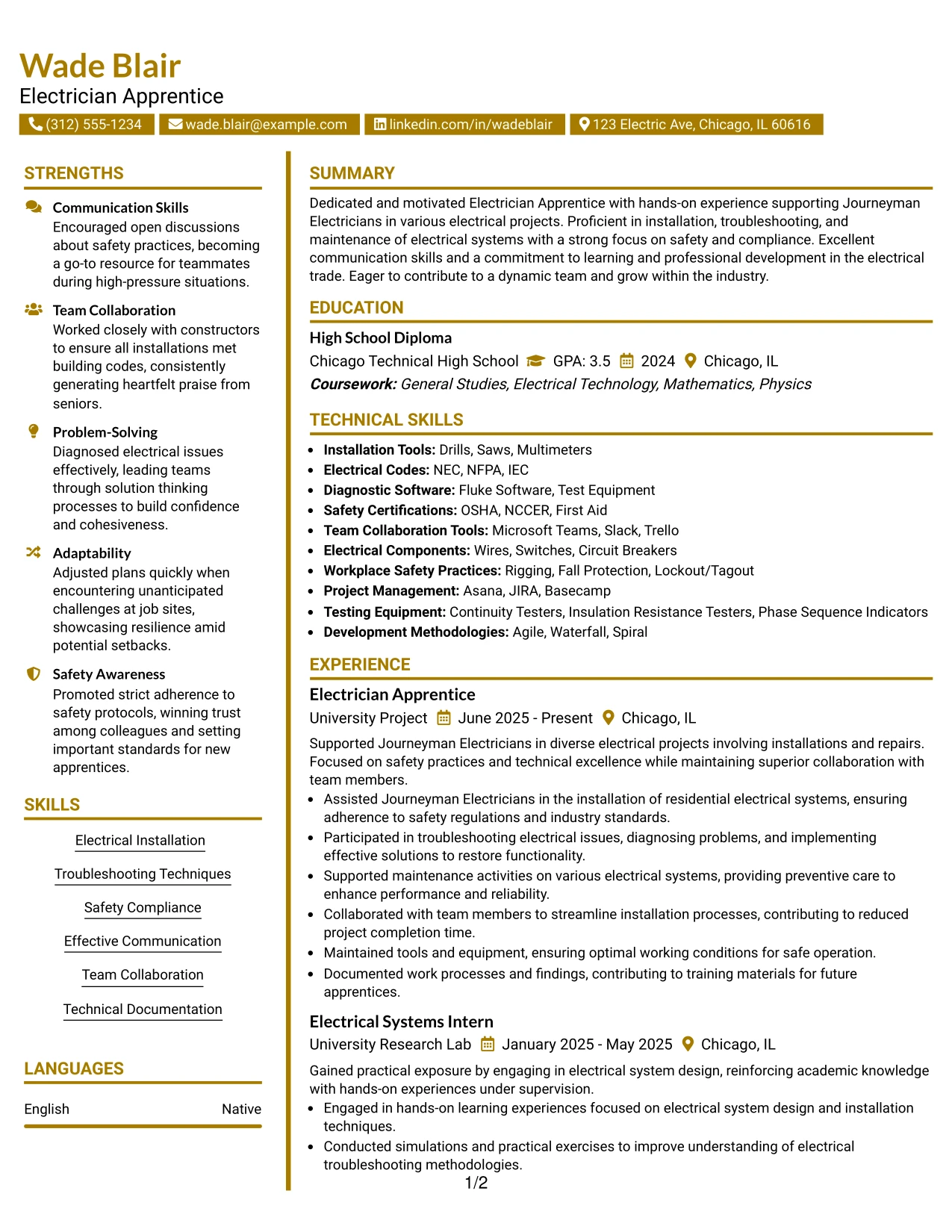 Resume Example Page 1
