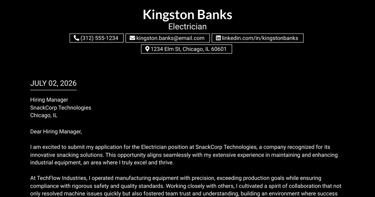 30+ Electrician Cover Letter Templates with Example 2026
