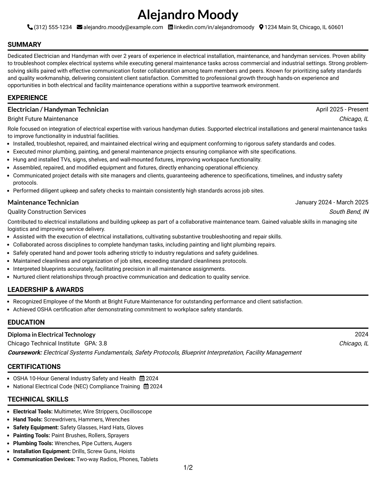 Resume Example Page 1