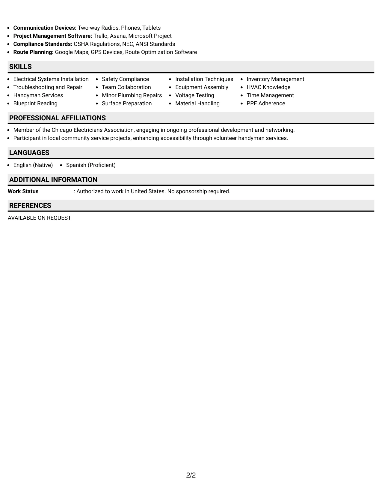 Resume Example Page 2